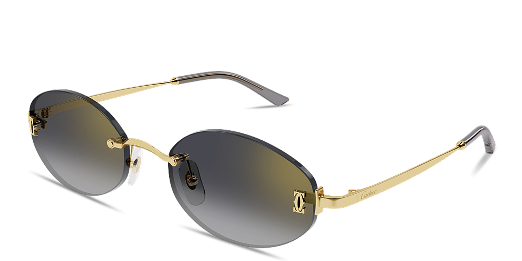 Shop Cartier Double C de Cartier Rimless Oval Sunglasses in Gold online.
