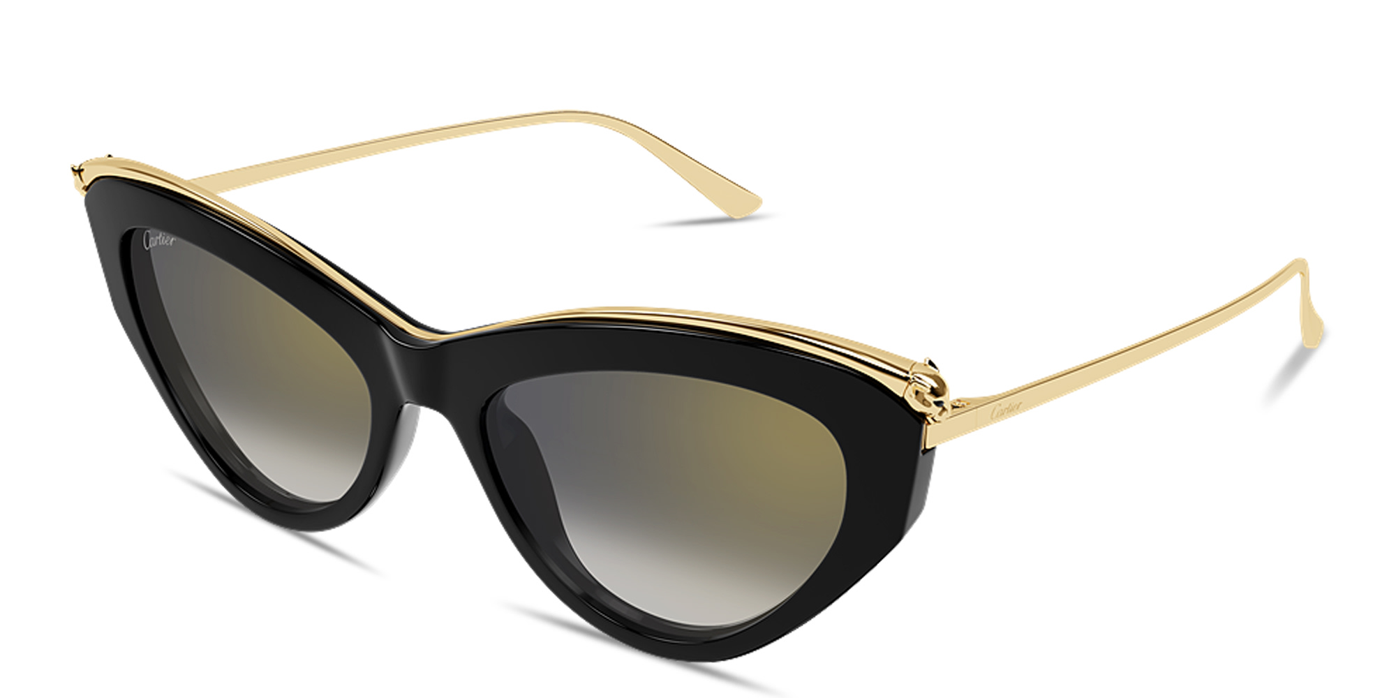 Shop Cartier Panthère de Cartier Cat-Eye Sunglasses in Polished Black online.