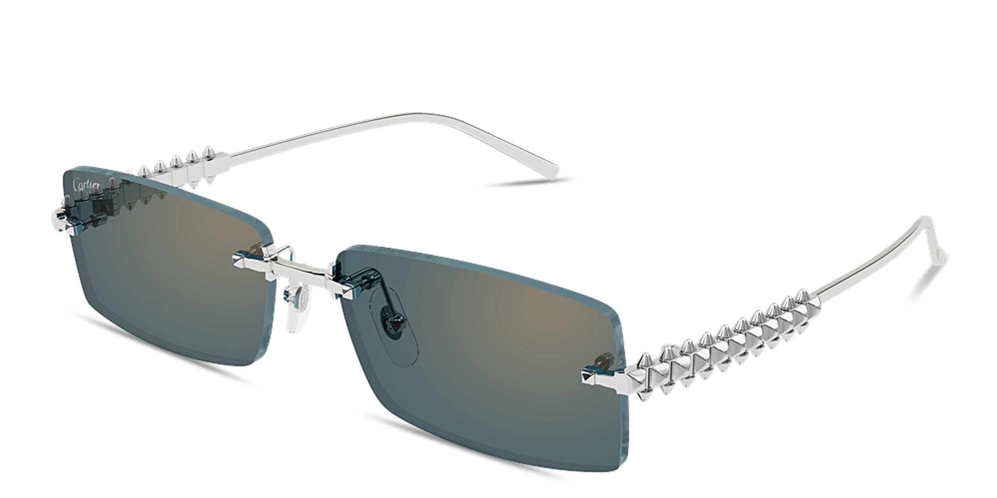 Shop Cartier Clash de Cartier Unisex Rimless Rectangle Sunglasses in Silver online.