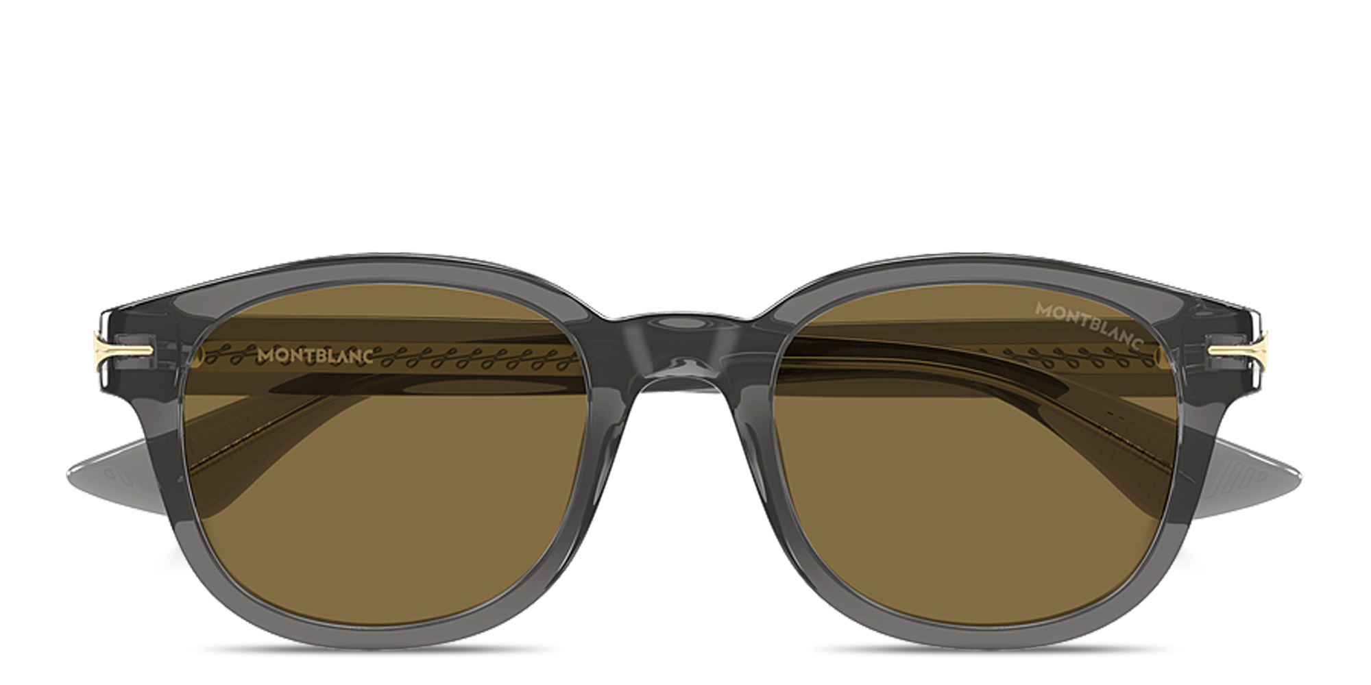 Shop MONTBLANC Nib Round Sunglasses in Transparent Grey online.