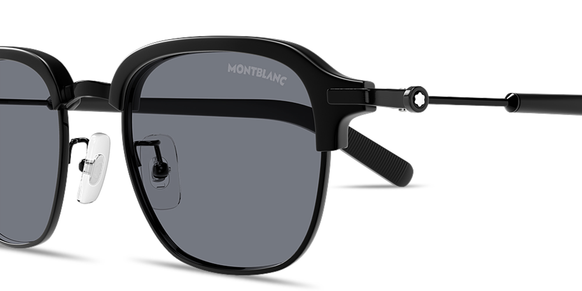 Shop MONTBLANC Snowcap Rectangle Sunglasses in Black online.