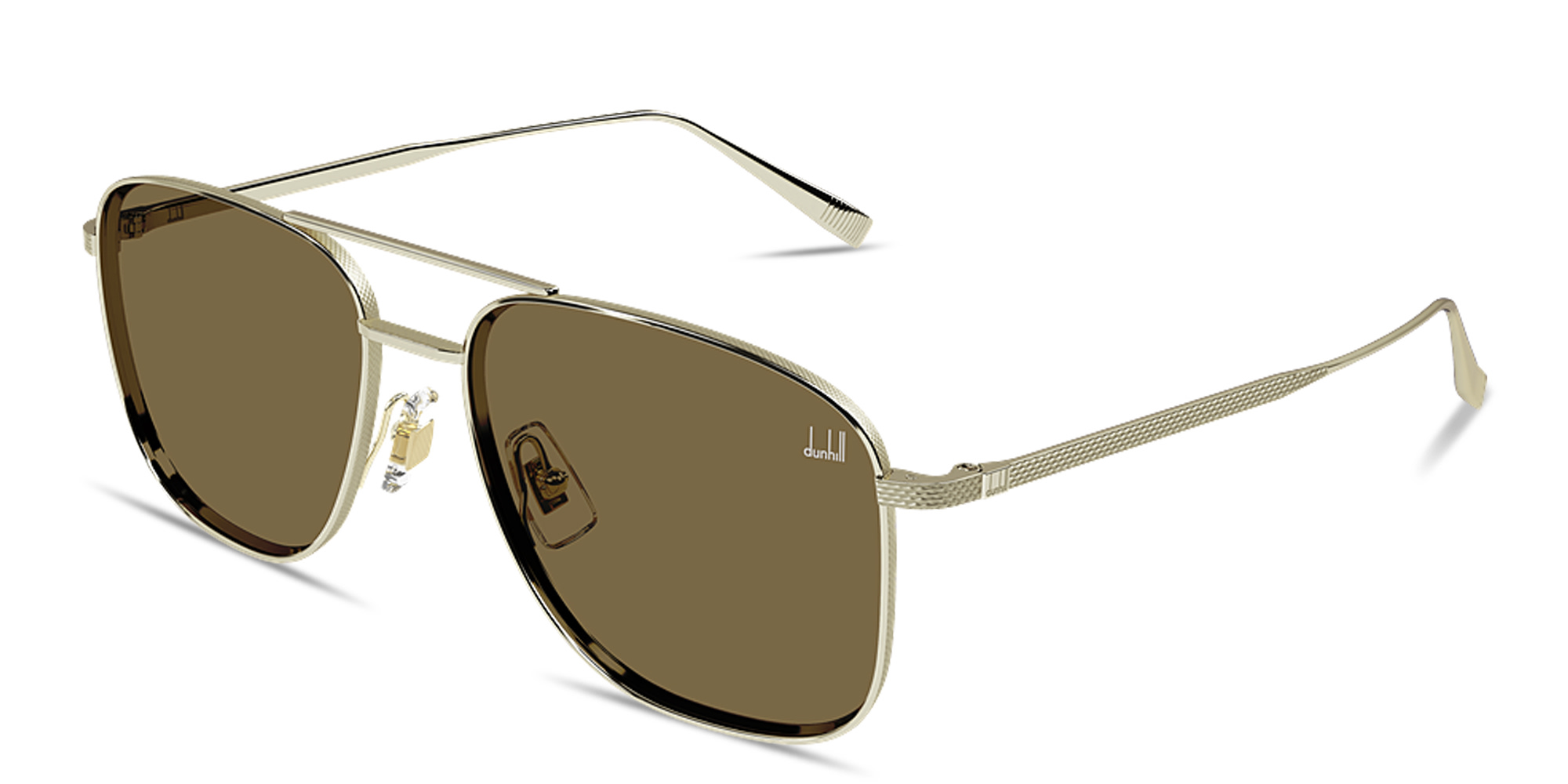 Shop Dunhill Engraved Logo Rectangle Sunglasses in Gold online.