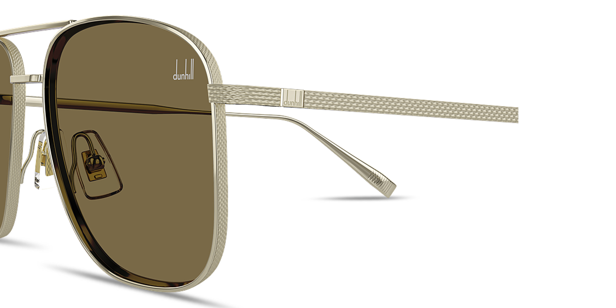 Shop Dunhill Engraved Logo Rectangle Sunglasses in Gold online.