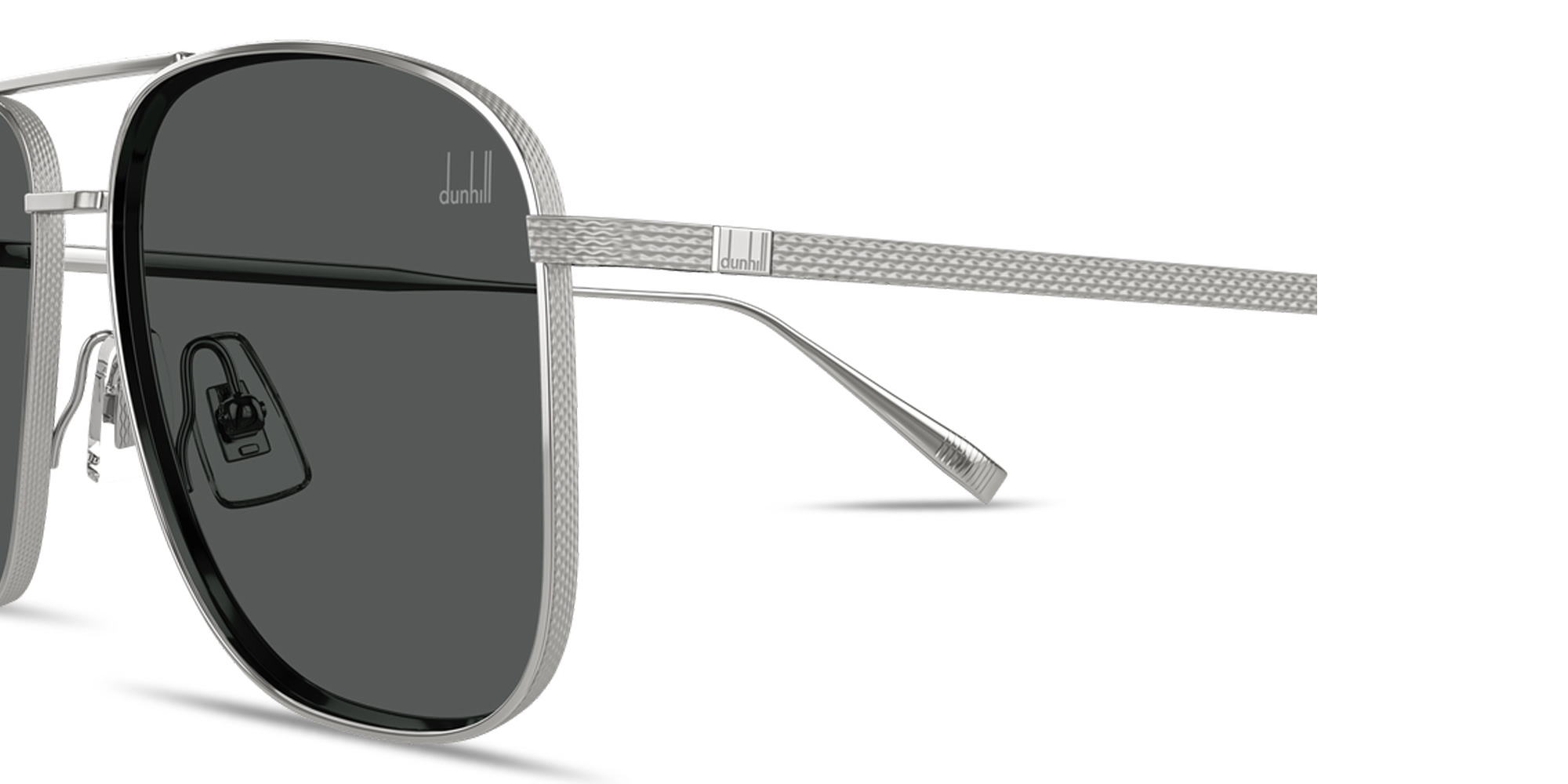 Shop Dunhill Engraved Logo Rectangle Sunglasses in Silver online.