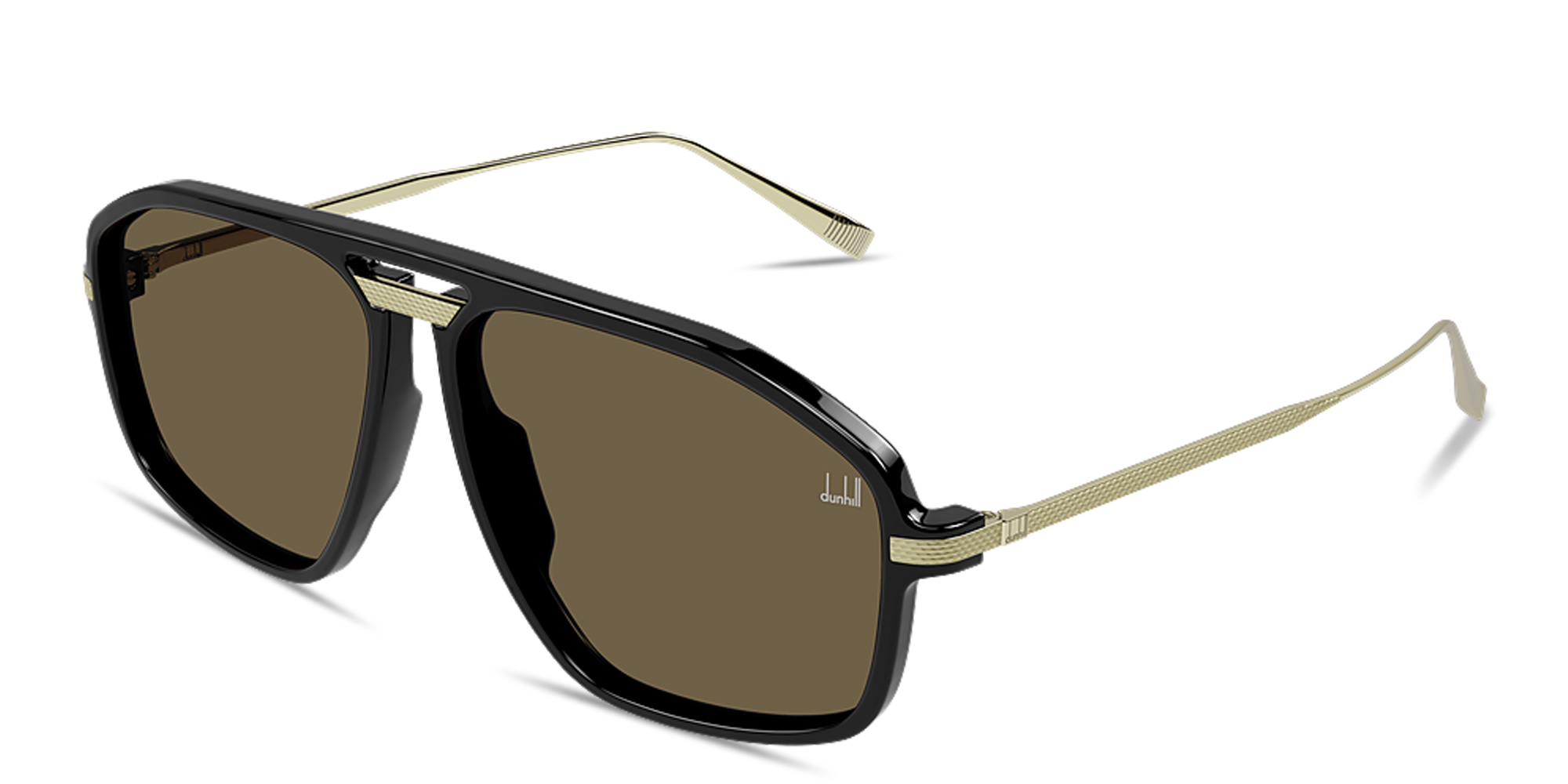 Shop Dunhill Engraved Logo Aviator Sunglasses in Gold online.