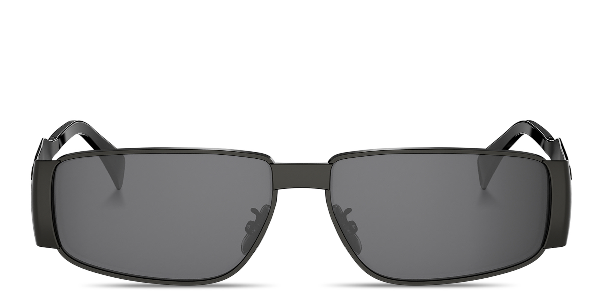 Shop CELINE Metal Triomphe Rectangle Sunglasses in Dark Ruthenium online.