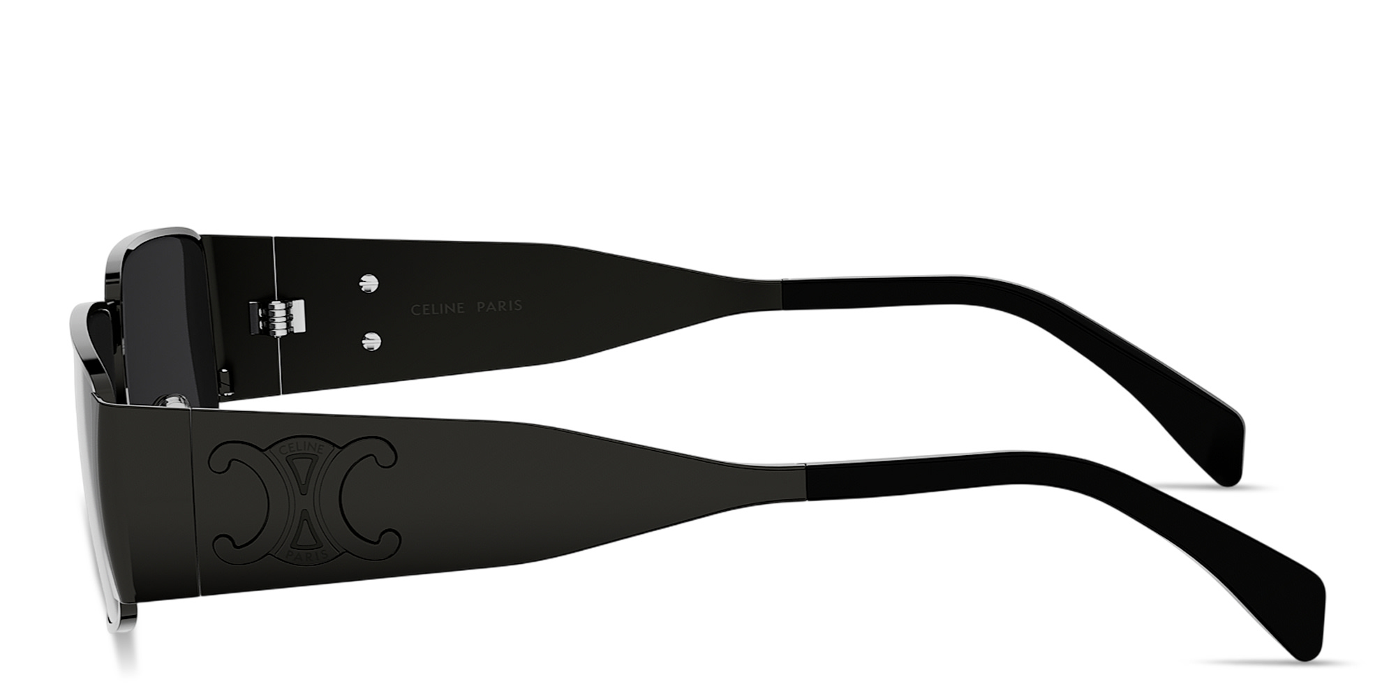 Shop CELINE Metal Triomphe Rectangle Sunglasses in Dark Ruthenium online.