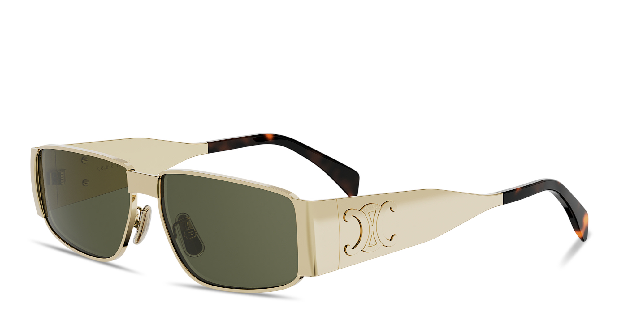 Shop CELINE Metal Triomphe Rectangle Sunglasses in Gold online.