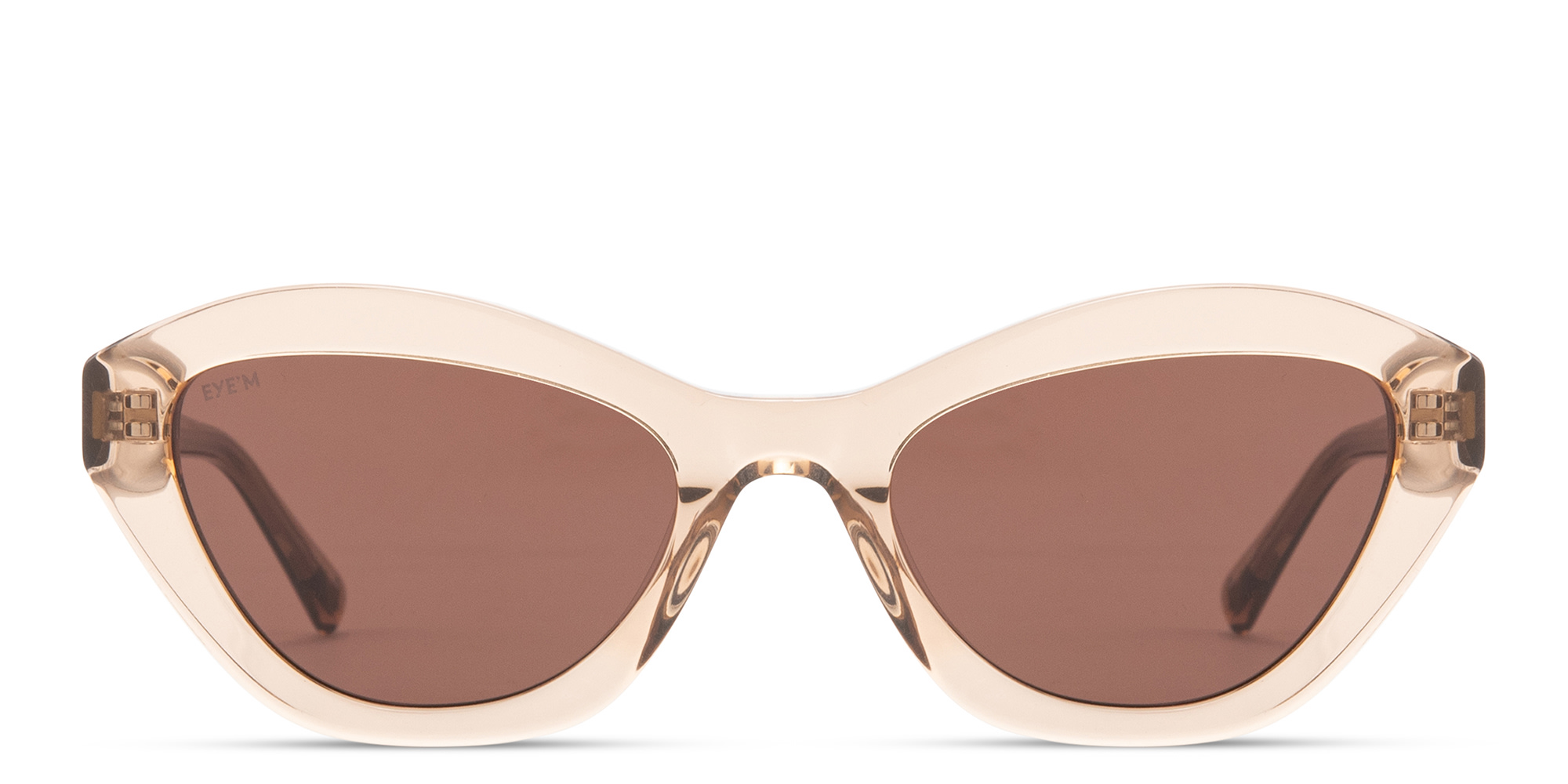 Shop EYE'M Logo Irregular Sunglasses in Transparent Brown online.