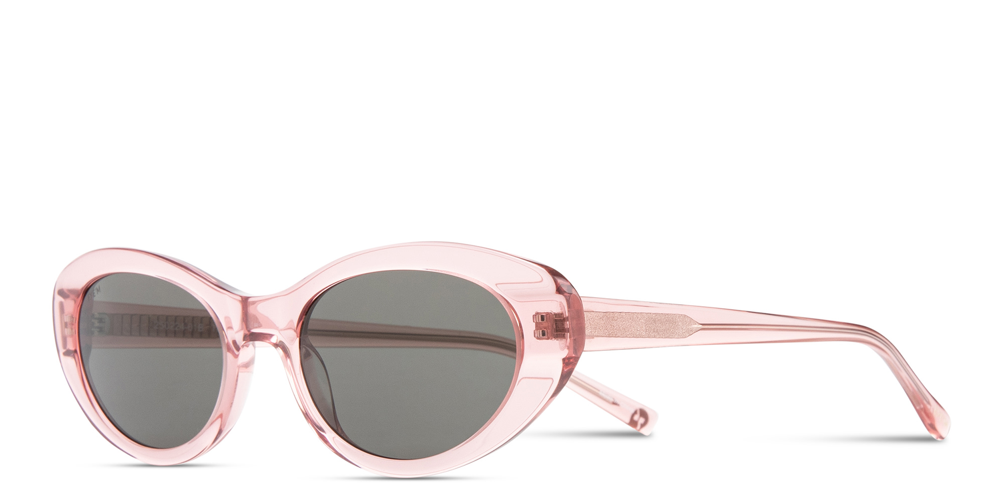 Shop EYE'M Logo Oval Sunglasses in Transparent Pink online.