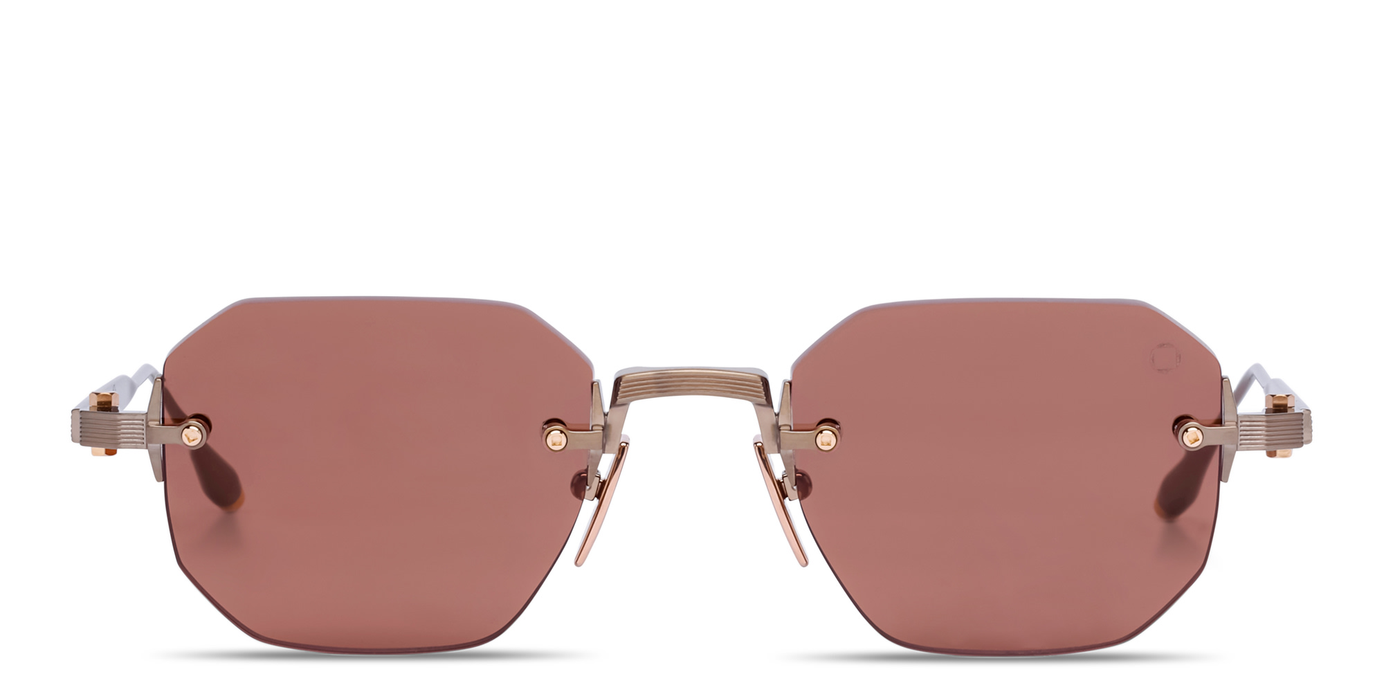 Shop AKONI Juno-One Unisex Rimless Irregular Sunglasses in Gold online.