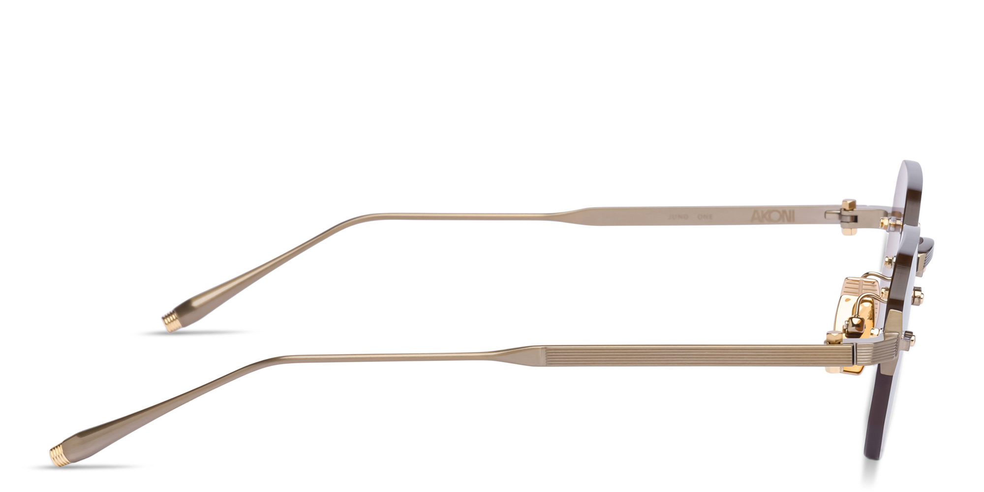 Shop AKONI Juno-One Unisex Rimless Irregular Sunglasses in Gold online.