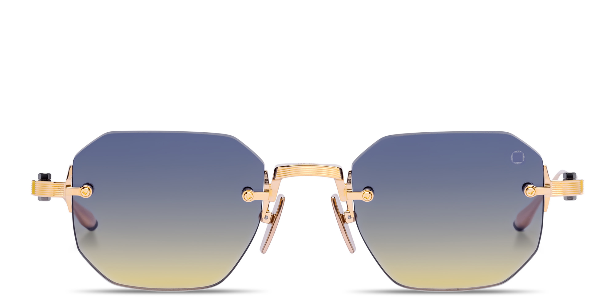 Shop AKONI Juno-One Unisex Rimless Irregular Sunglasses in Gold online.