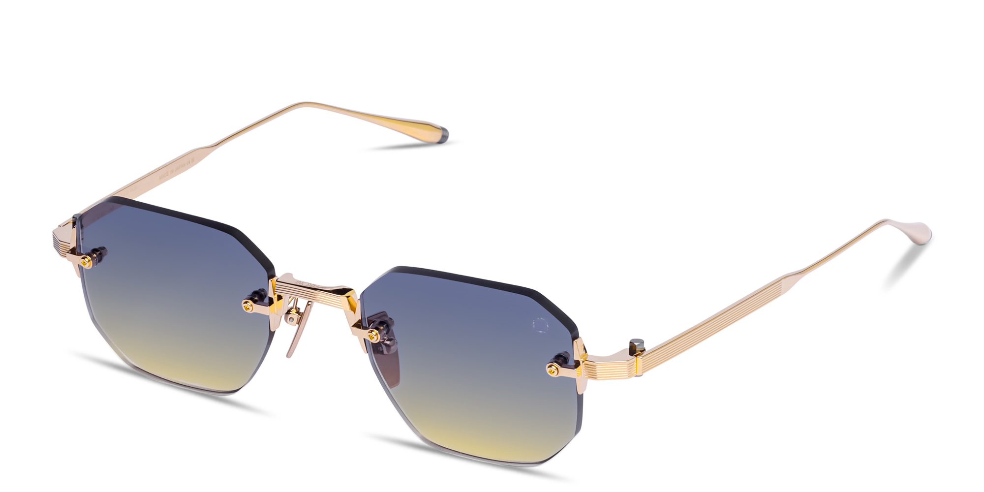 Shop AKONI Juno-One Unisex Rimless Irregular Sunglasses in Gold online.