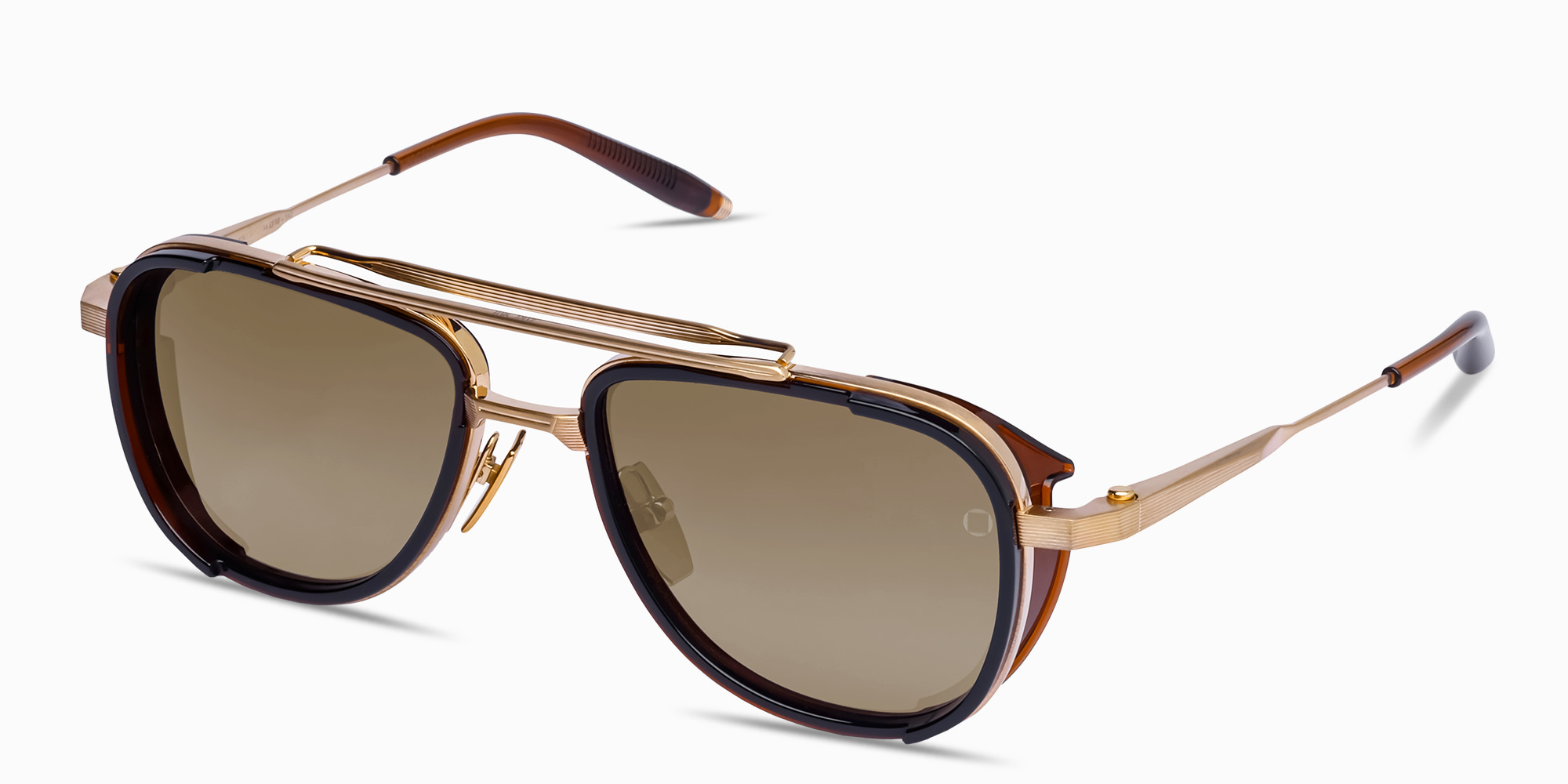 Shop AKONI Spitzer Unisex Aviator Sunglasses in Gold online.