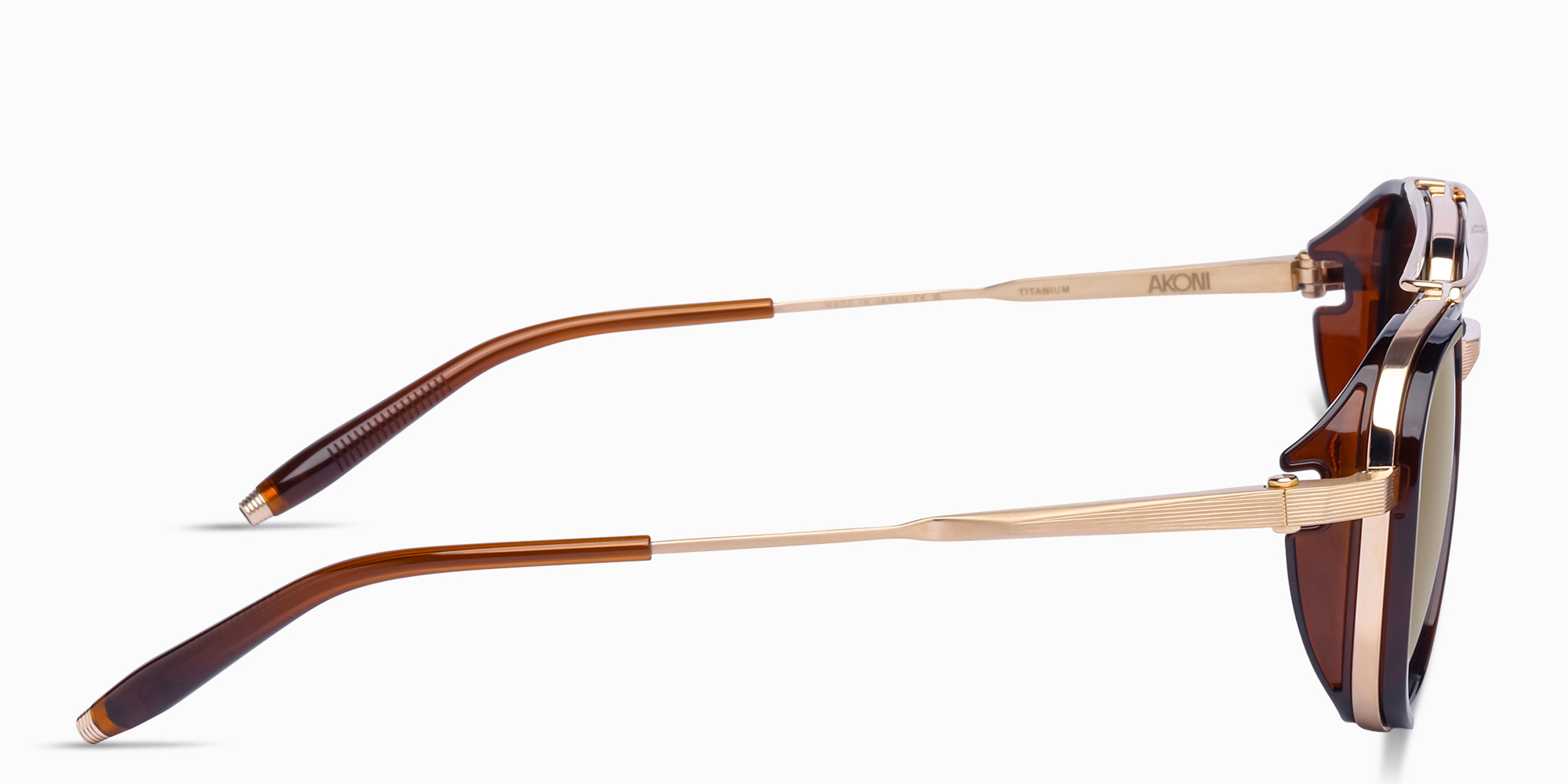 Shop AKONI Spitzer Unisex Aviator Sunglasses in Gold online.