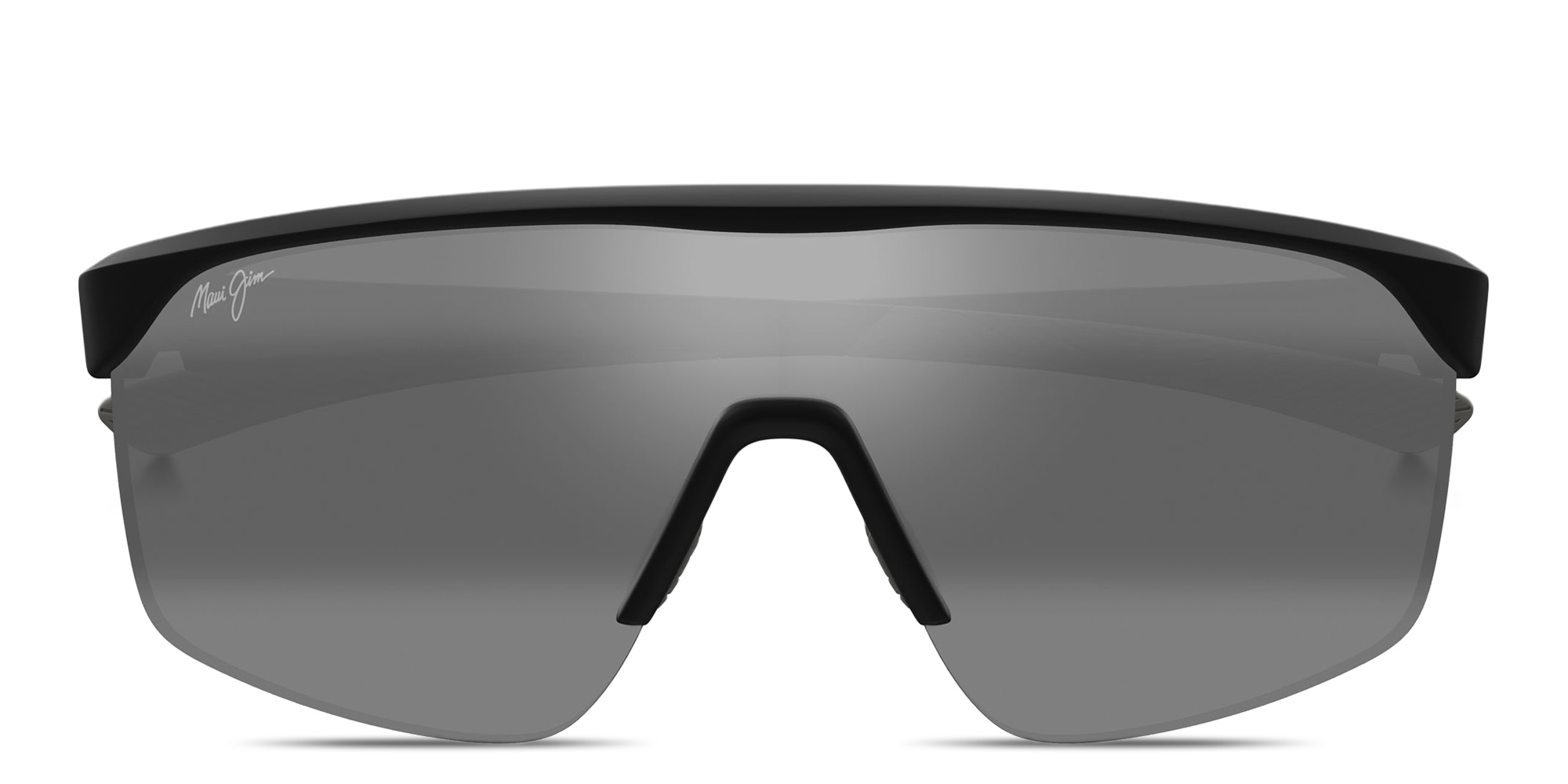 Shop Maui Jim Pāluna Unisex Half-Rim Wide Mask Sunglasses in Black online.