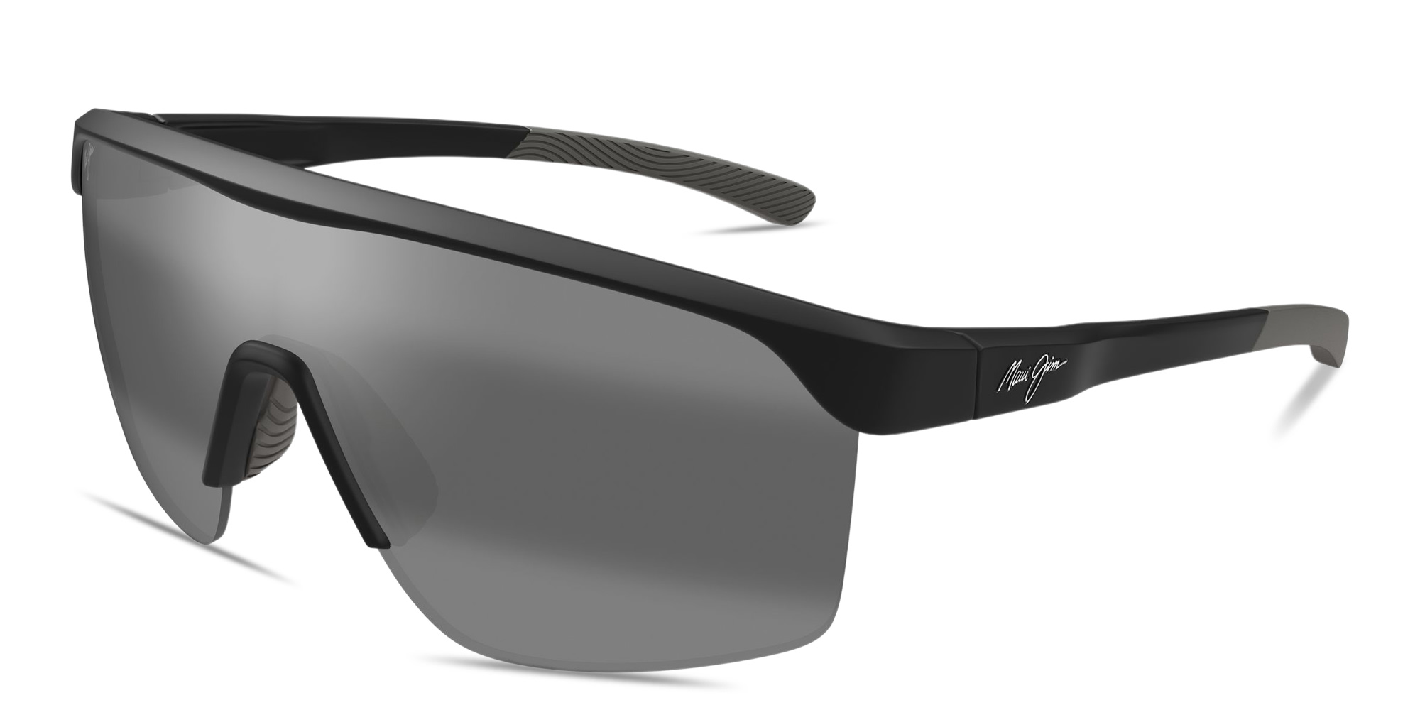Shop Maui Jim Pāluna Unisex Half-Rim Wide Mask Sunglasses in Black online.