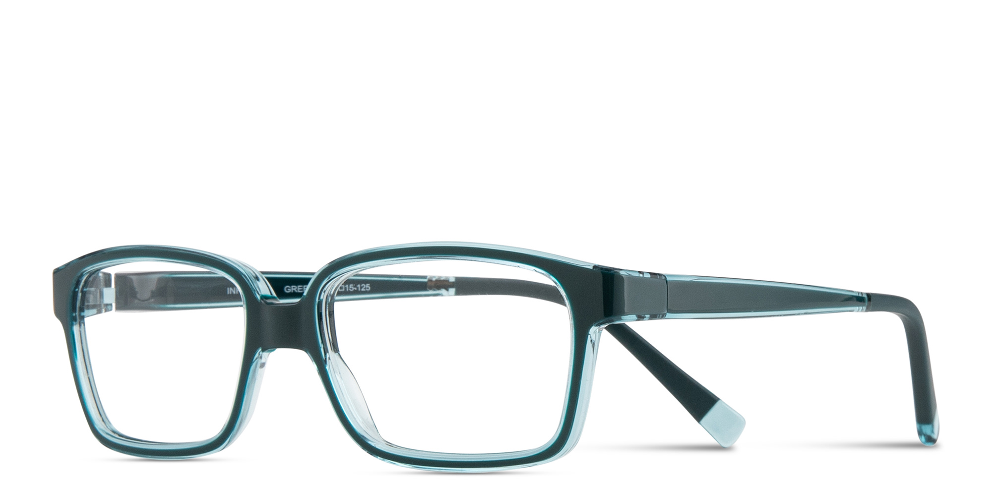 Shop SPIN ON8 Kids Rectangle Eyeglasses in Transparent Green online.