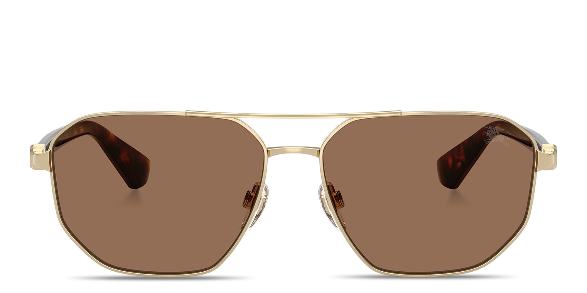 Shop BURBERRY Logo Signature Pilot Sunglasses in Light Gold online.