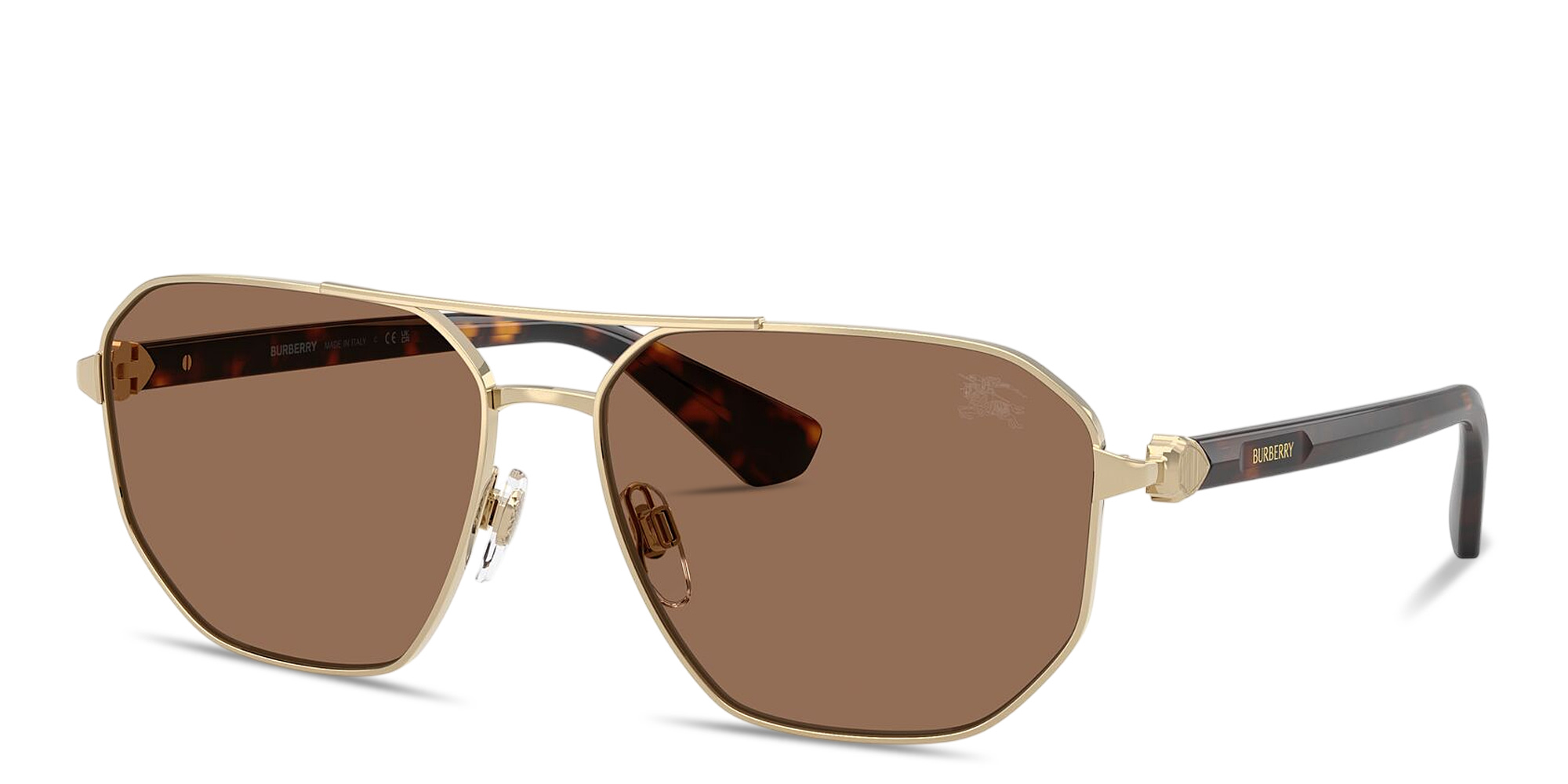 Shop BURBERRY Logo Signature Pilot Sunglasses in Light Gold online.