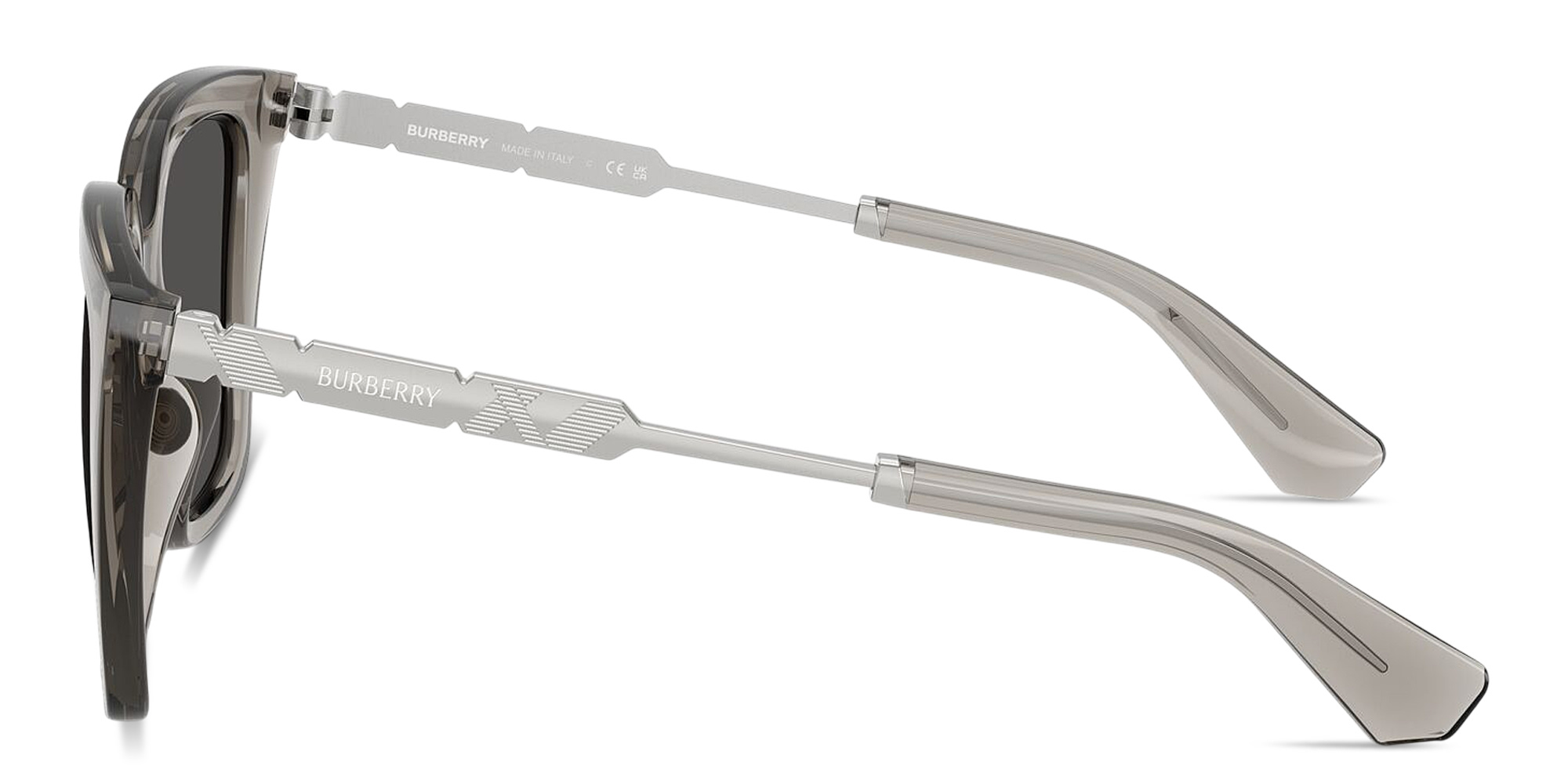 Shop BURBERRY Engraved Logo Square Sunglasses in Transparent Grey online.