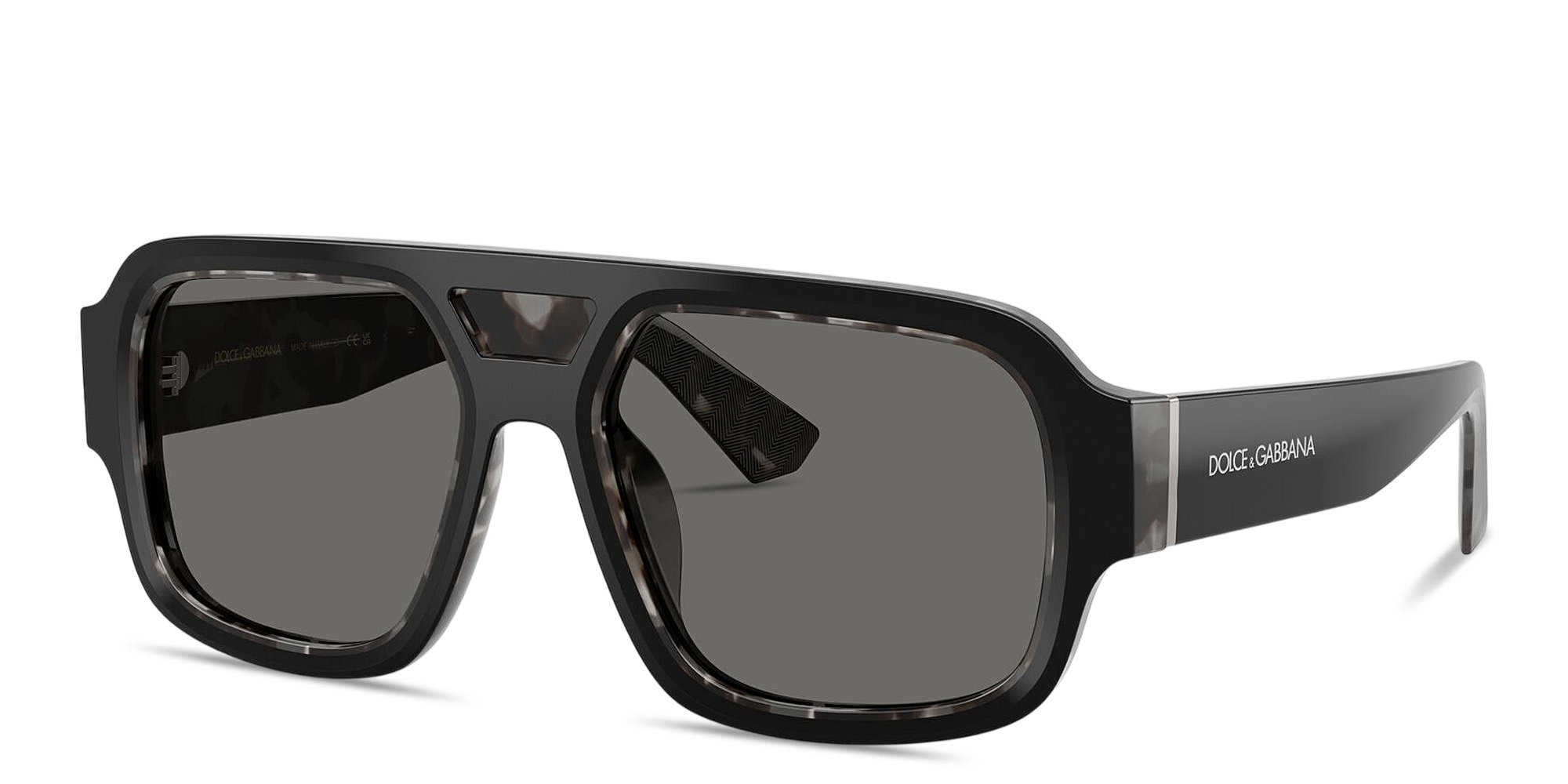 Shop Dolce & Gabbana Logo Signature Square Sunglasses in Black On Grey Havana online.