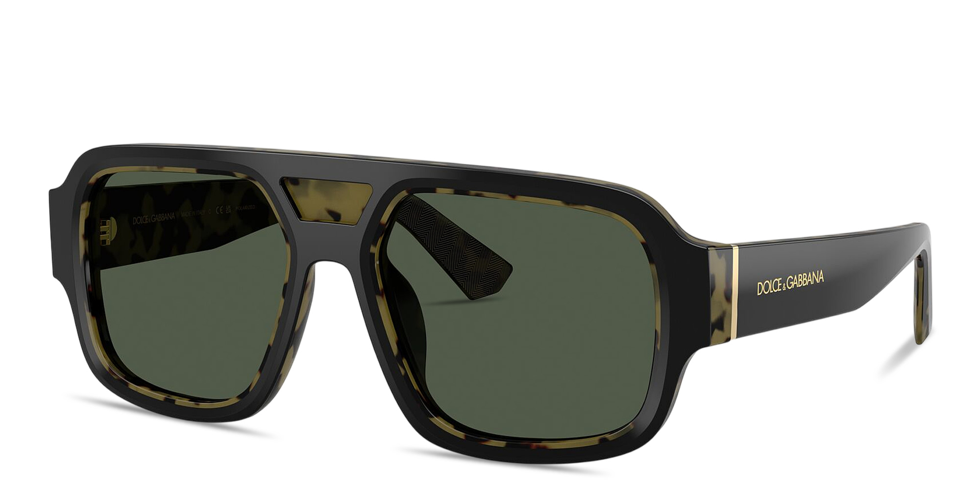 Shop Dolce & Gabbana Logo Signature Square Sunglasses in Black On Yellow Havana online.