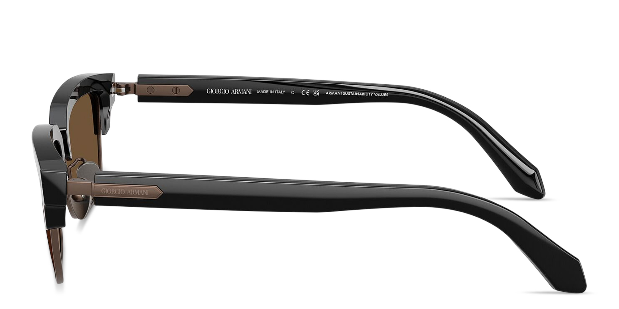 Shop GIORGIO ARMANI Logo Signature Rectangle Sunglasses in Black online.