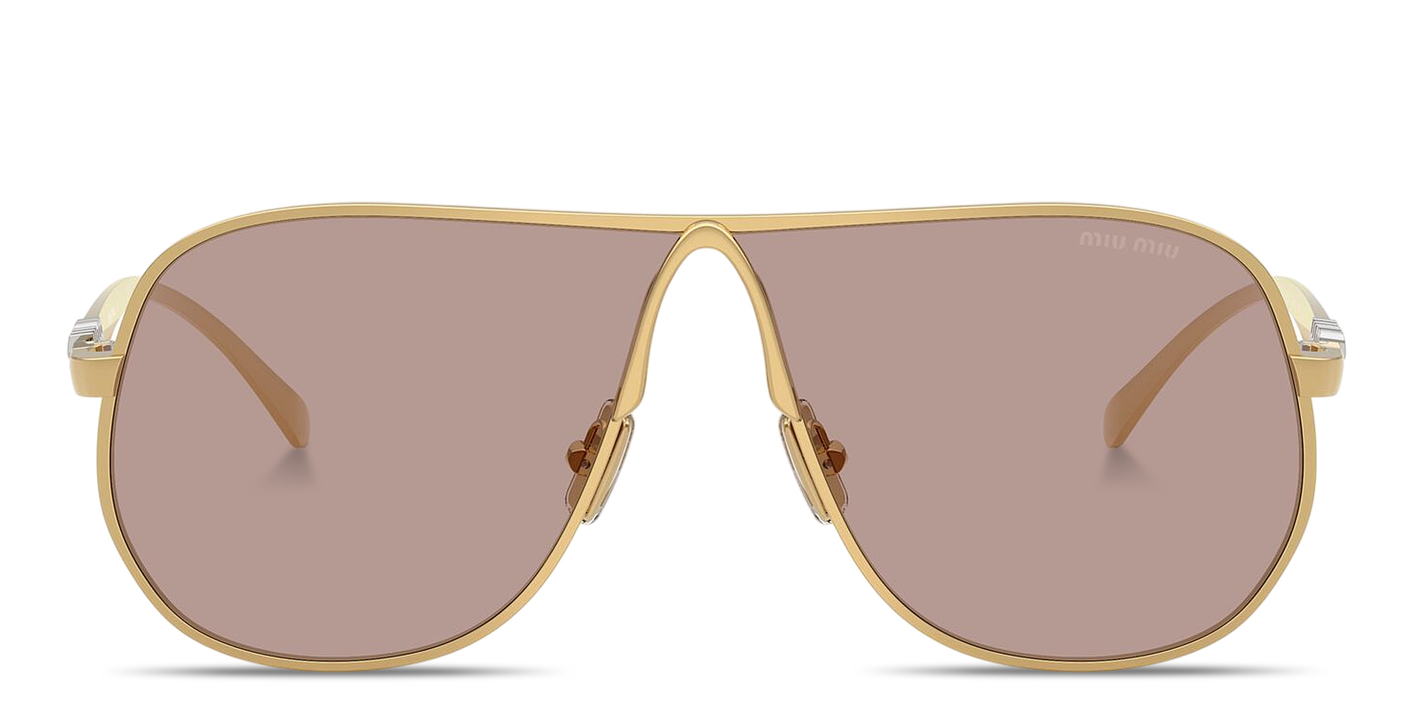 Shop MIU MIU Vertical Logo Wide Aviator Sunglasses in Gold online.