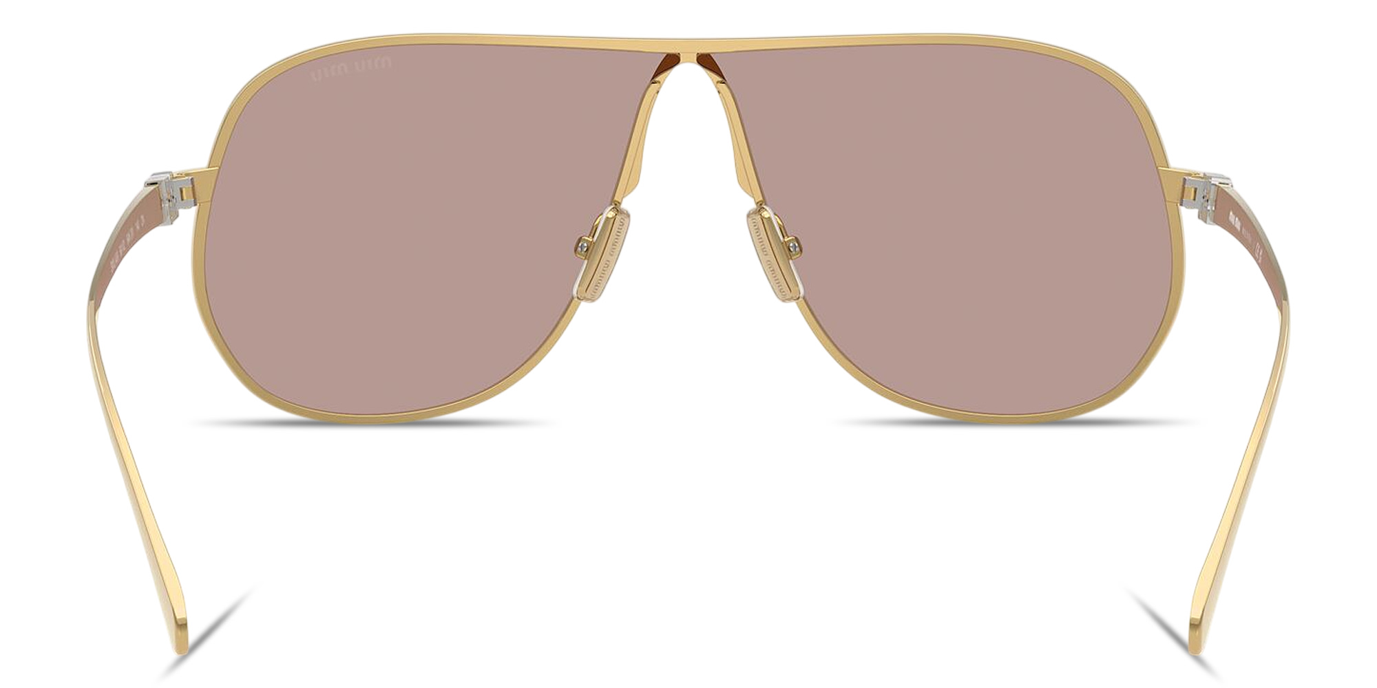 Shop MIU MIU Vertical Logo Wide Aviator Sunglasses in Gold online.