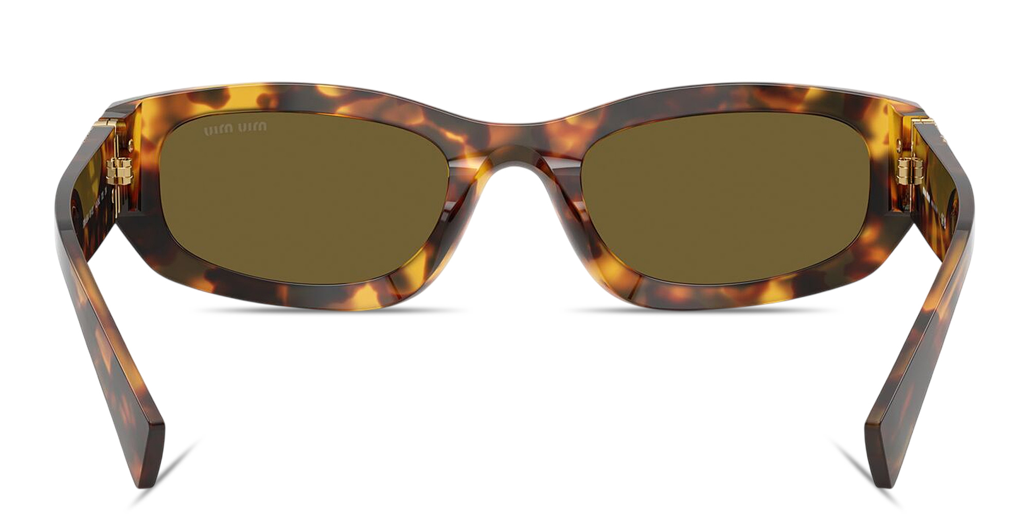 Shop MIU MIU Vertical Logo Irregular Sunglasses in Honey Havana online.