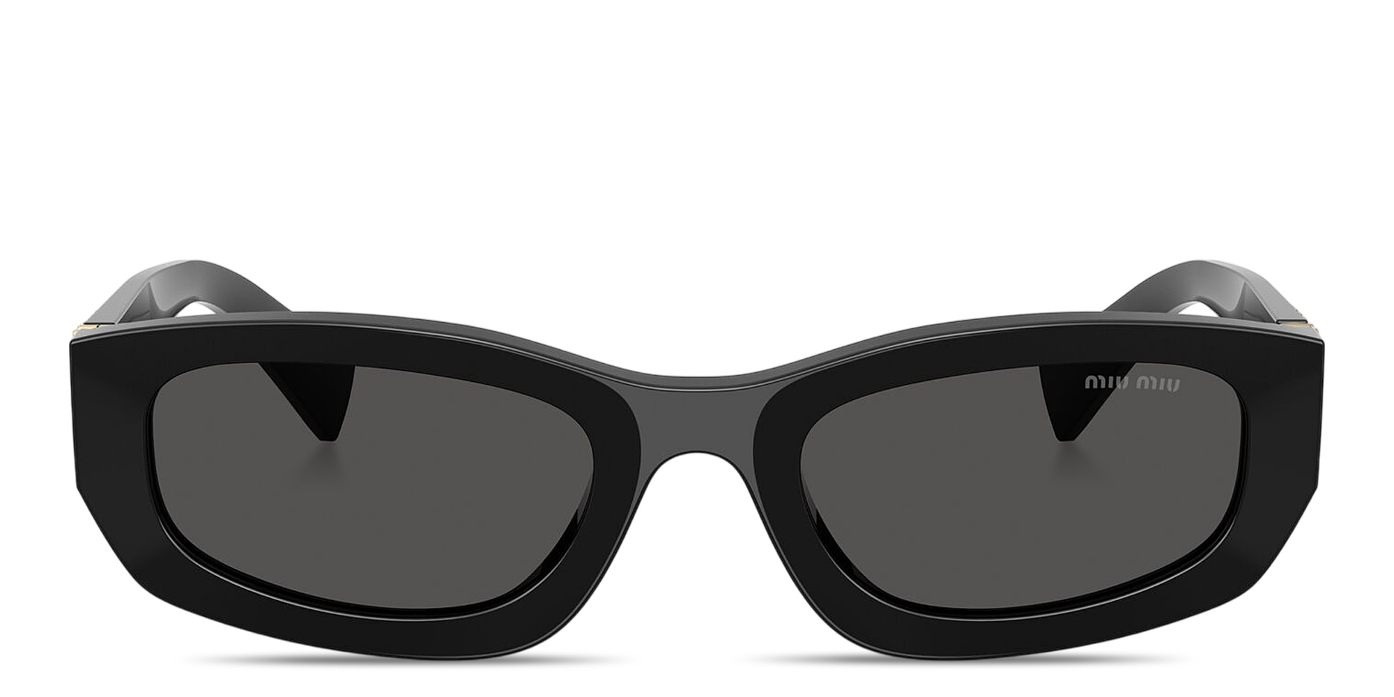 Shop MIU MIU Vertical Logo Irregular Sunglasses in Black online.