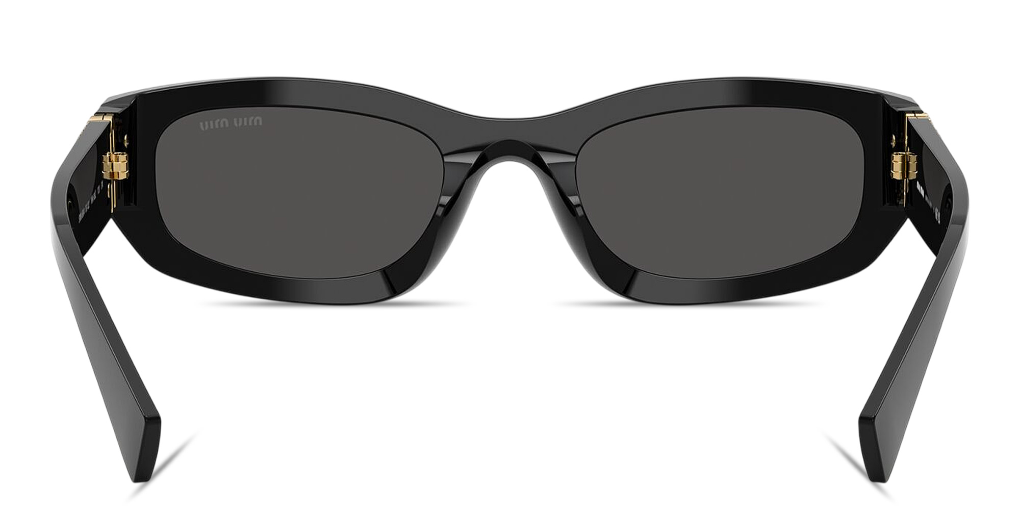 Shop MIU MIU Vertical Logo Irregular Sunglasses in Black online.