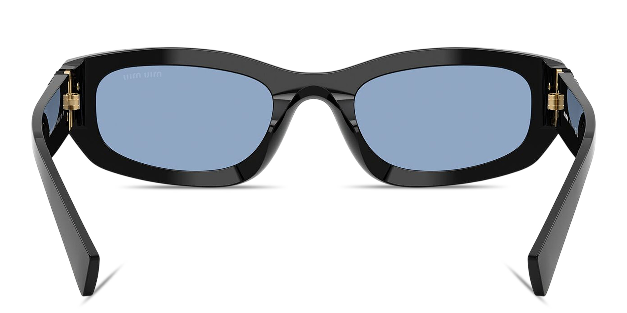Shop MIU MIU Vertical Logo Irregular Sunglasses in Black online.