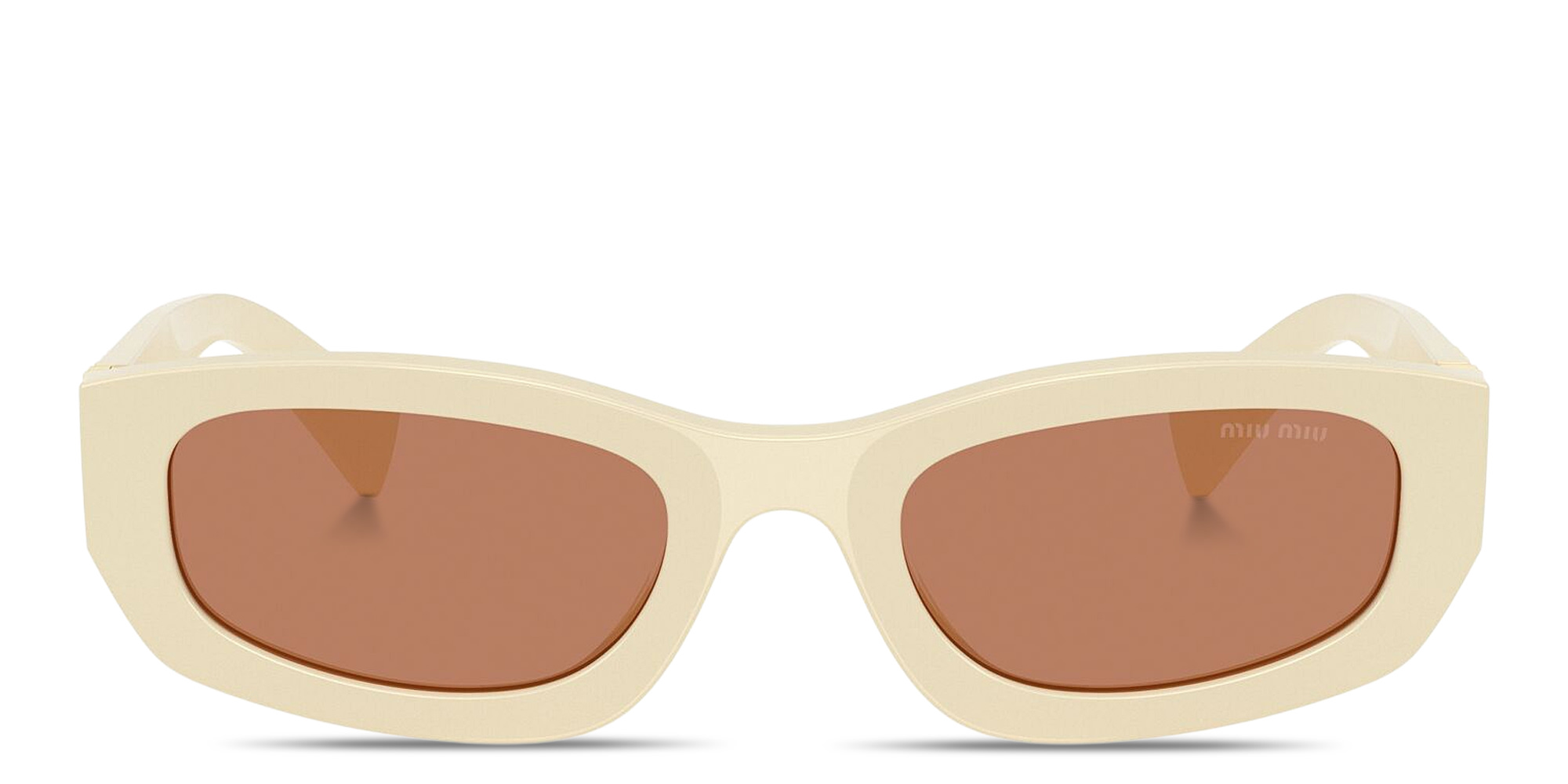 Shop MIU MIU Vertical Logo Irregular Sunglasses in White online.
