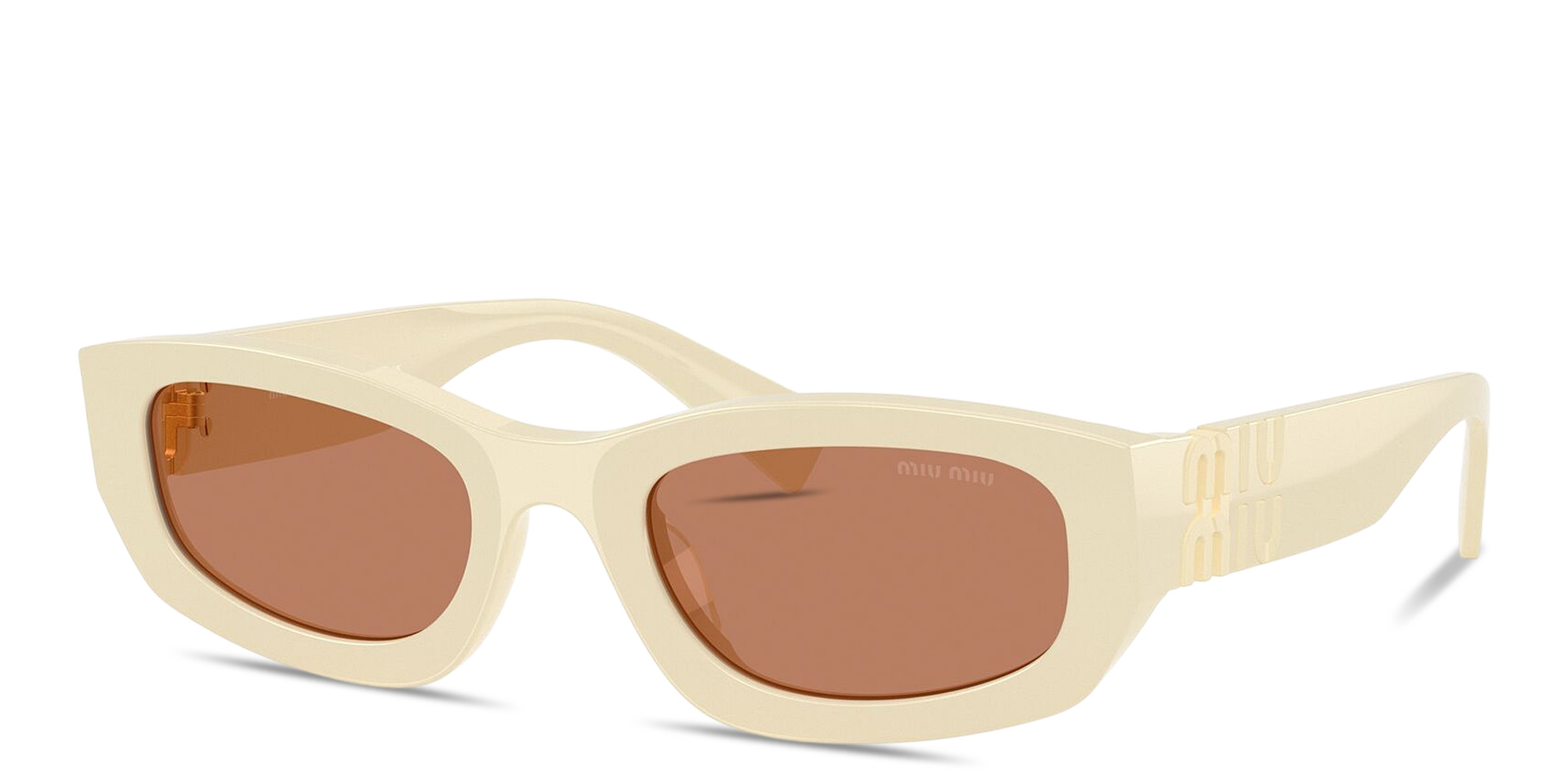 Shop MIU MIU Vertical Logo Irregular Sunglasses in White online.