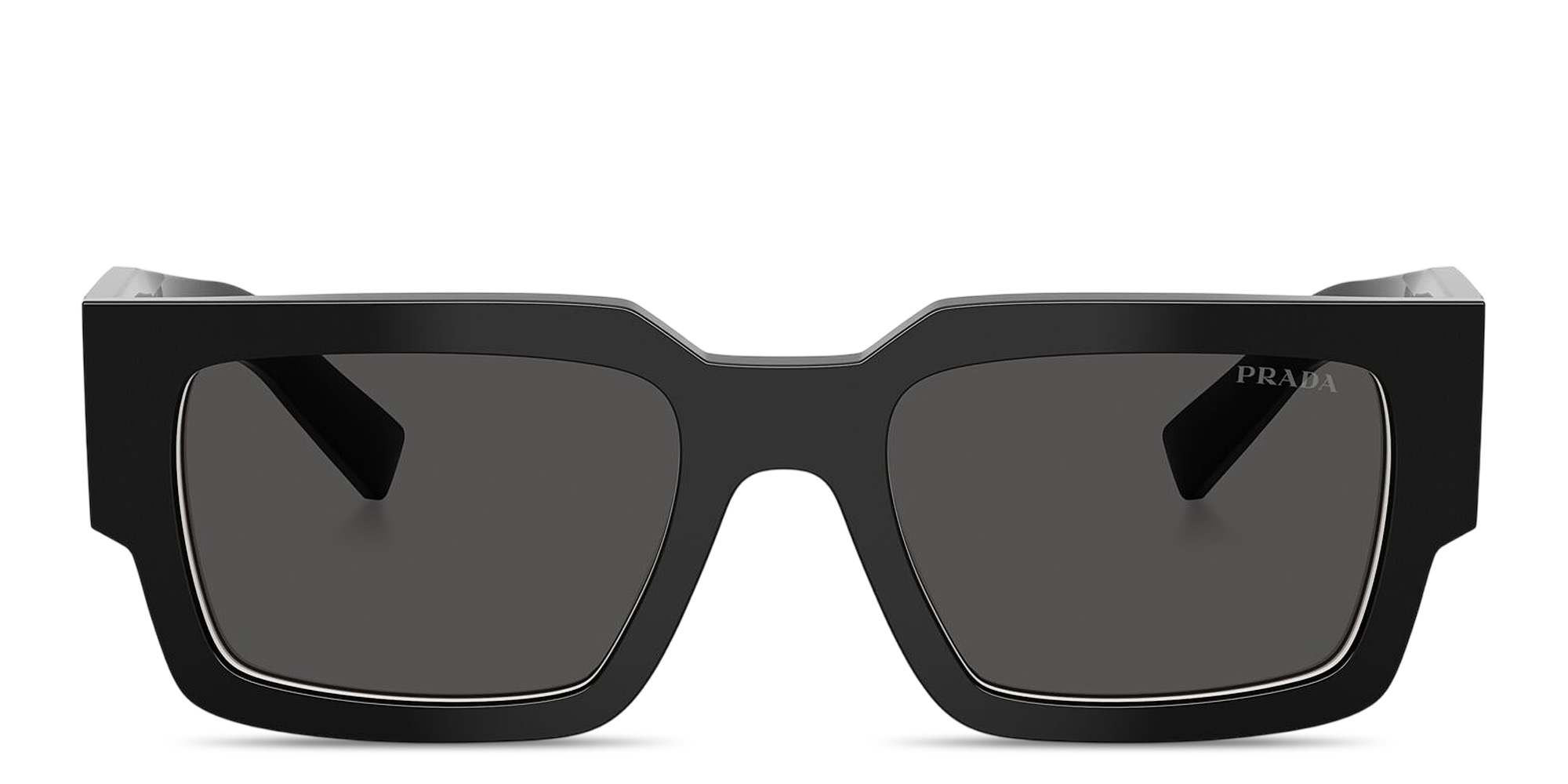 Shop PRADA Symbole Rectangle Sunglasses in Black online.