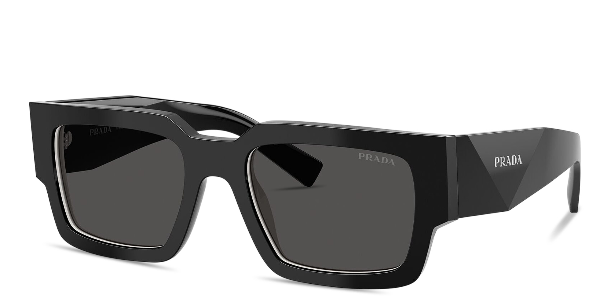 Shop PRADA Symbole Rectangle Sunglasses in Black online.