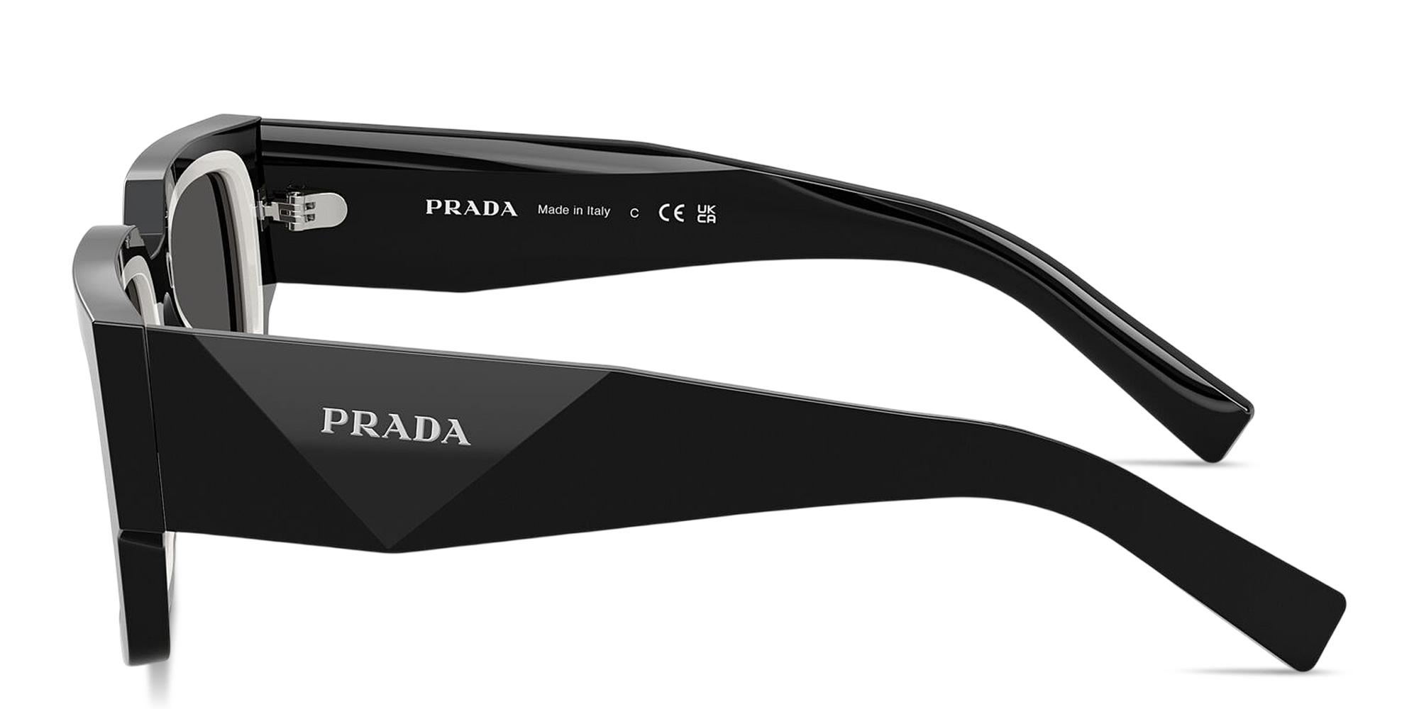 Shop PRADA Symbole Rectangle Sunglasses in Black online.