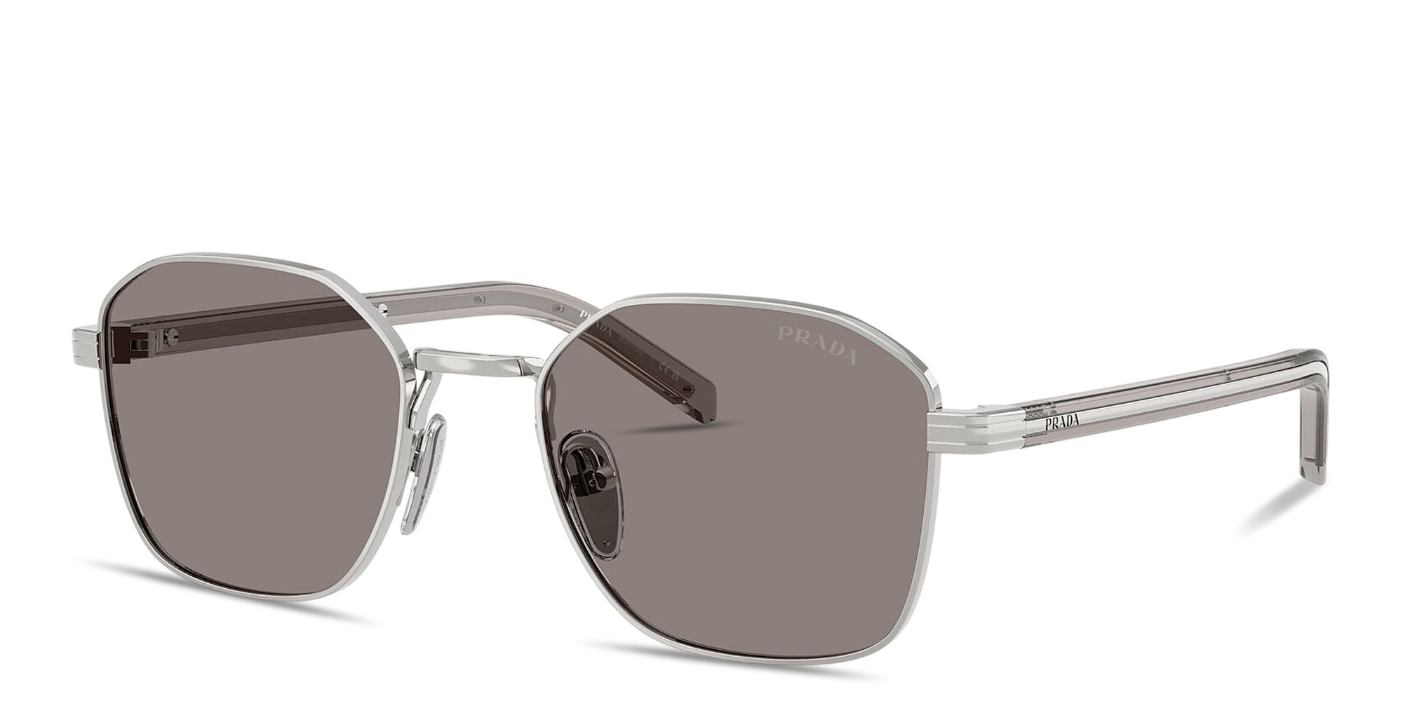 Shop PRADA Logo Signature Square Sunglasses in Silver online.