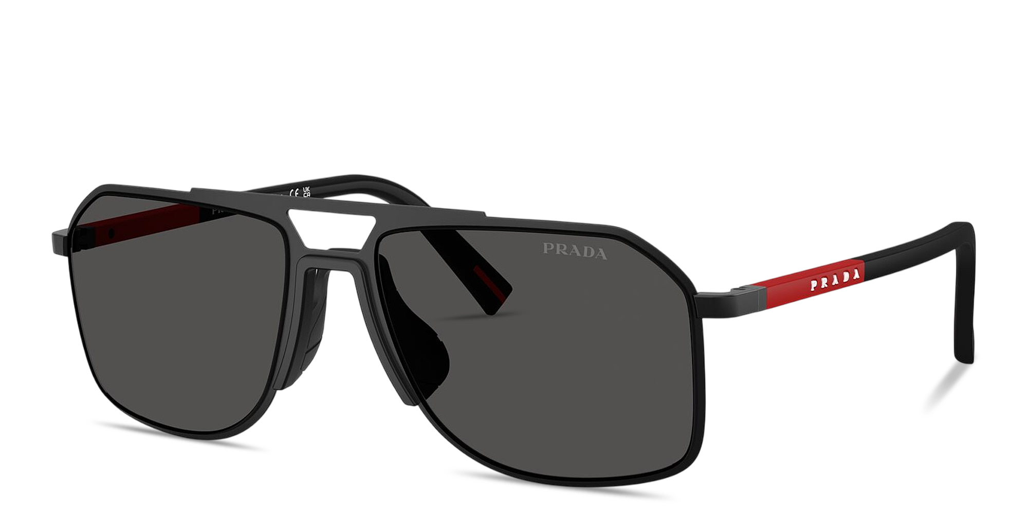 Shop Prada Linea Rossa Logo Signature Aviator Sunglasses in Black online.