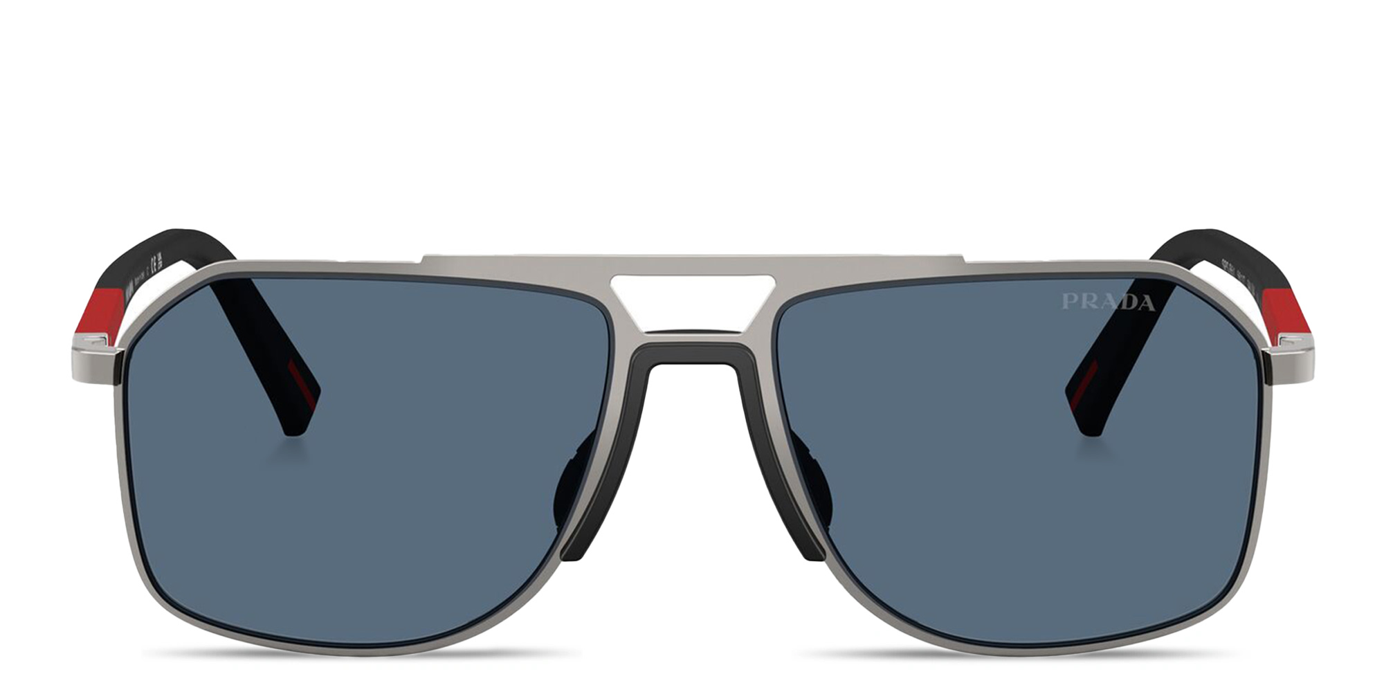 Shop Prada Linea Rossa Logo Signature Aviator Sunglasses in Gunmetal online.
