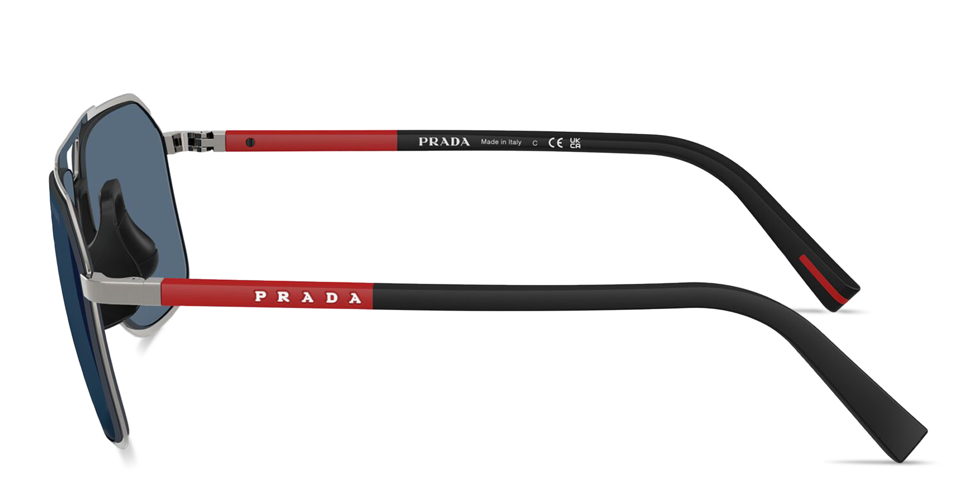Shop Prada Linea Rossa Logo Signature Aviator Sunglasses in Gunmetal online.