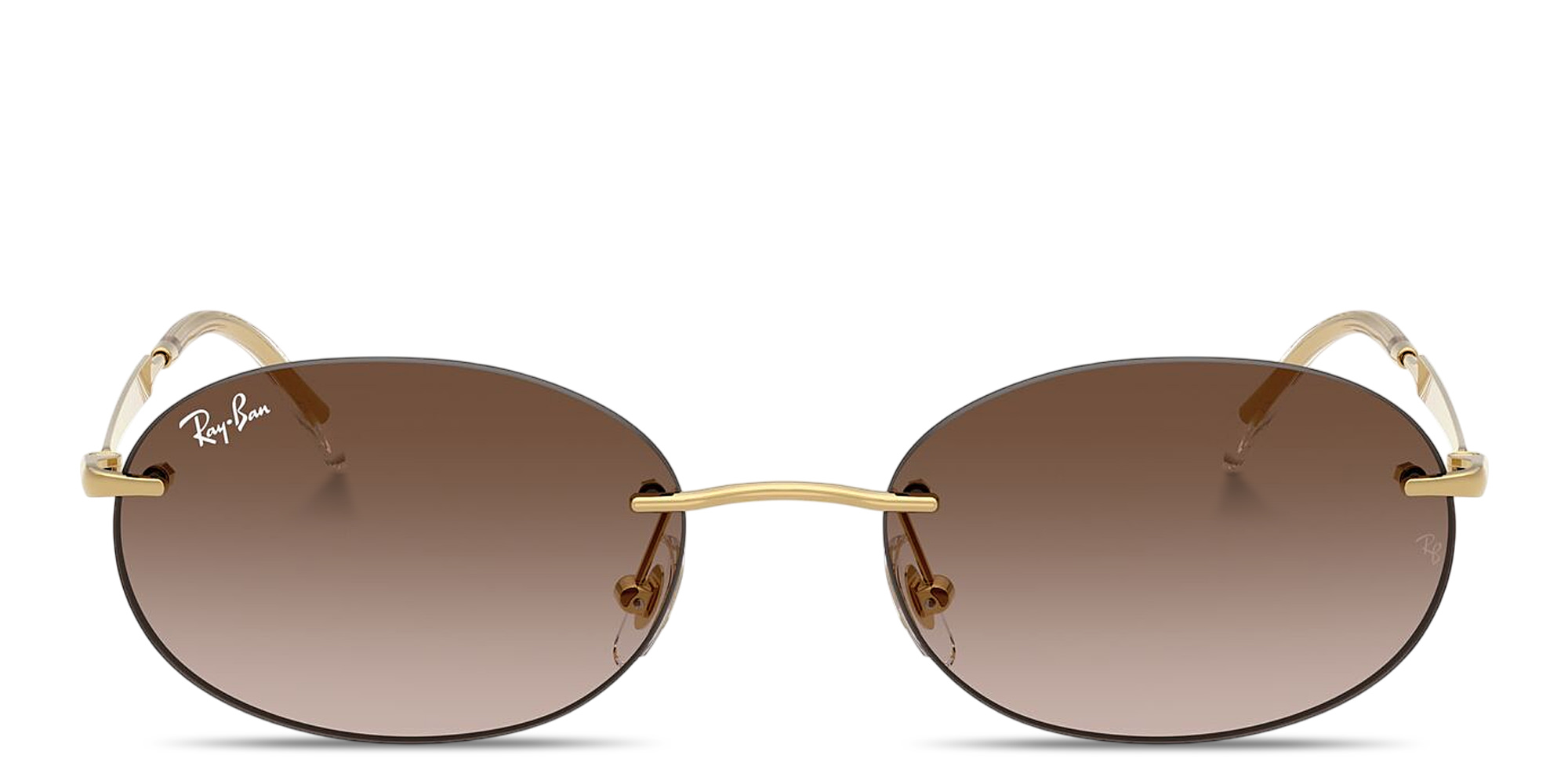 Shop Ray-Ban Logo Signature Unisex Rimless Oval Sunglasses in Arista Gold online.