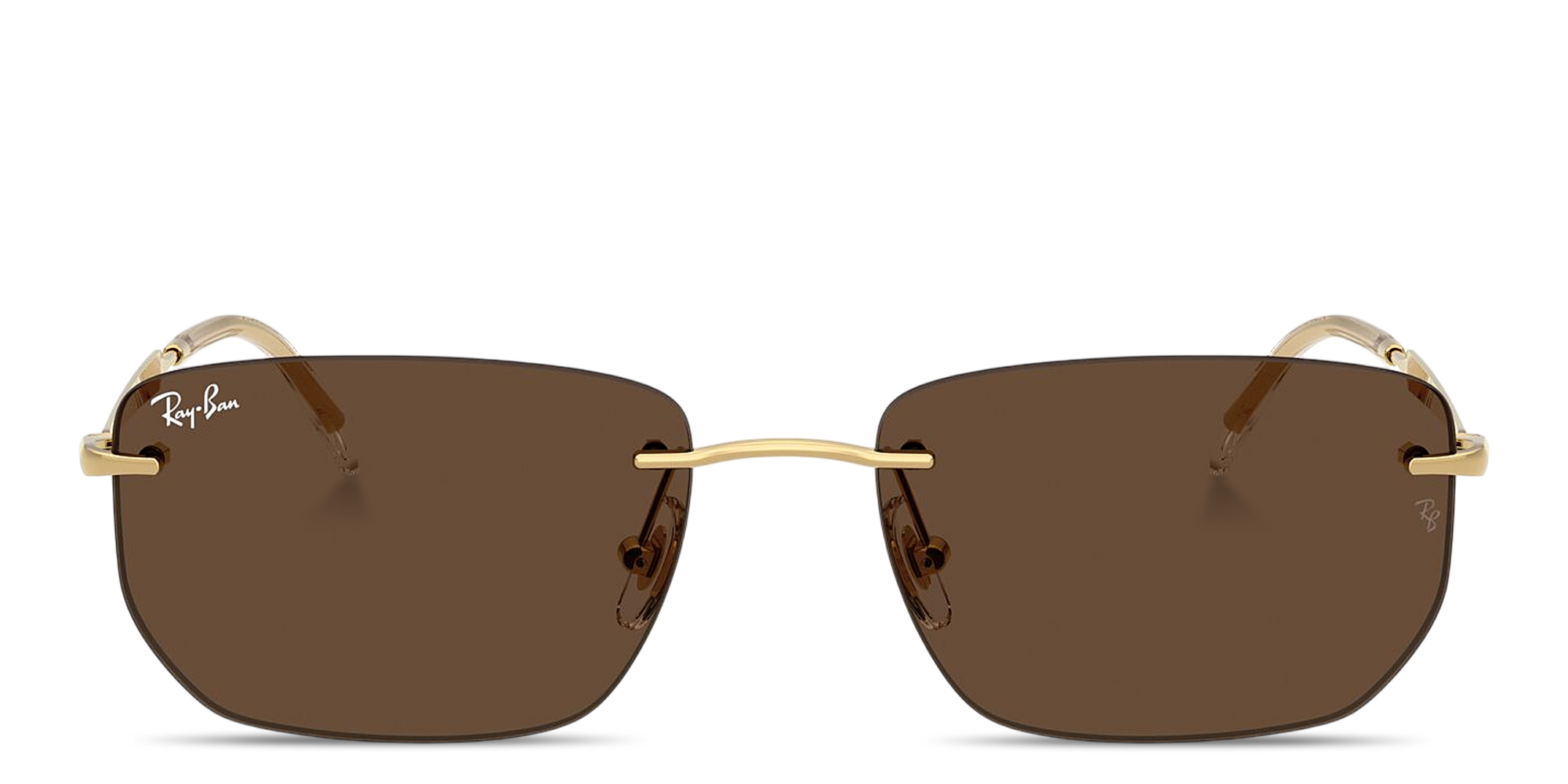 Ray-Ban Logo Signature Unisex Rimless Irregular Sunglasses in Arista Gold – Product Photo 1