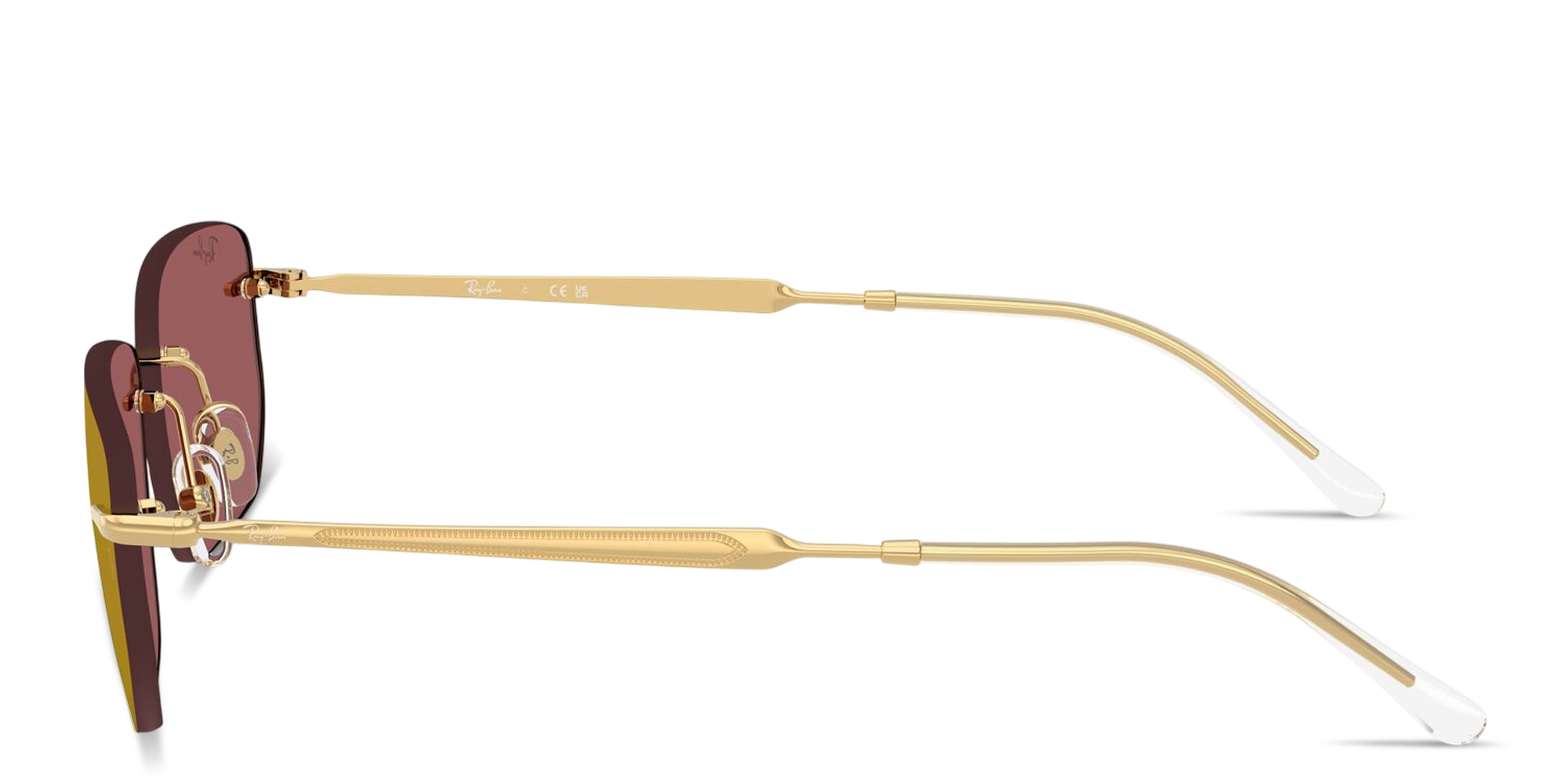 Shop Ray-Ban Logo Signature Unisex Rimless Irregular Sunglasses in Polished Arista Gold online.
