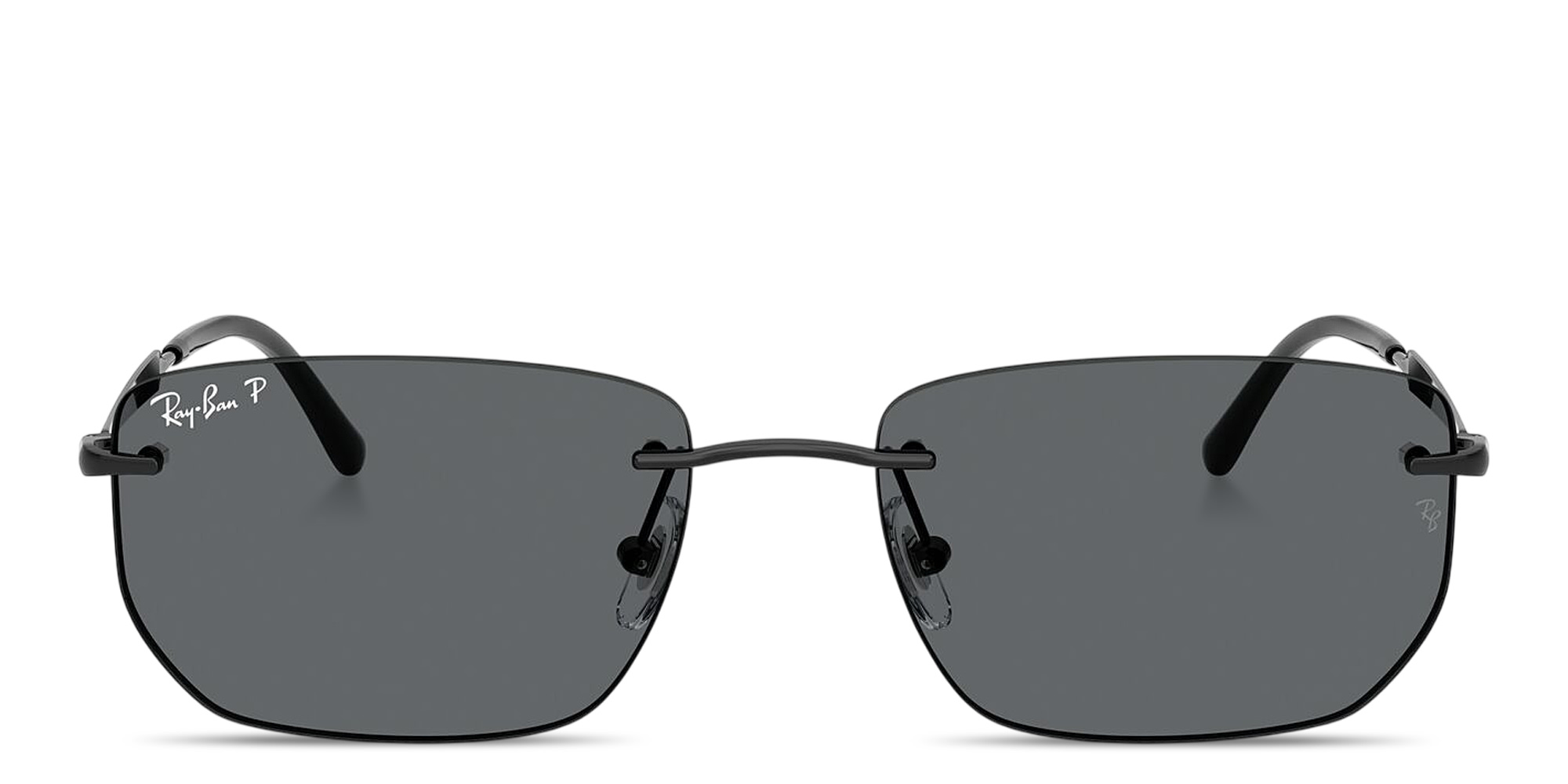 Shop Ray-Ban Logo Signature Unisex Rimless Irregular Sunglasses in Black online.