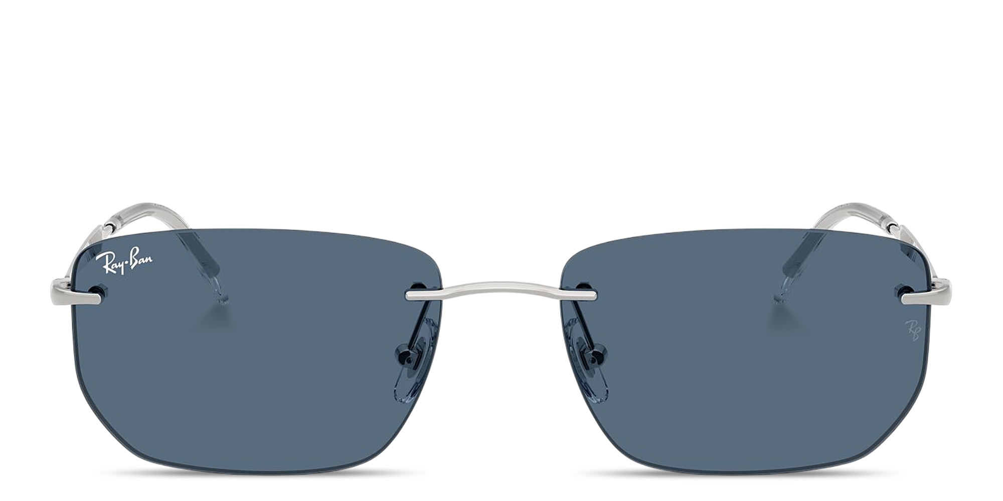 Shop Ray-Ban Logo Signature Unisex Rimless Irregular Sunglasses in Silver online.