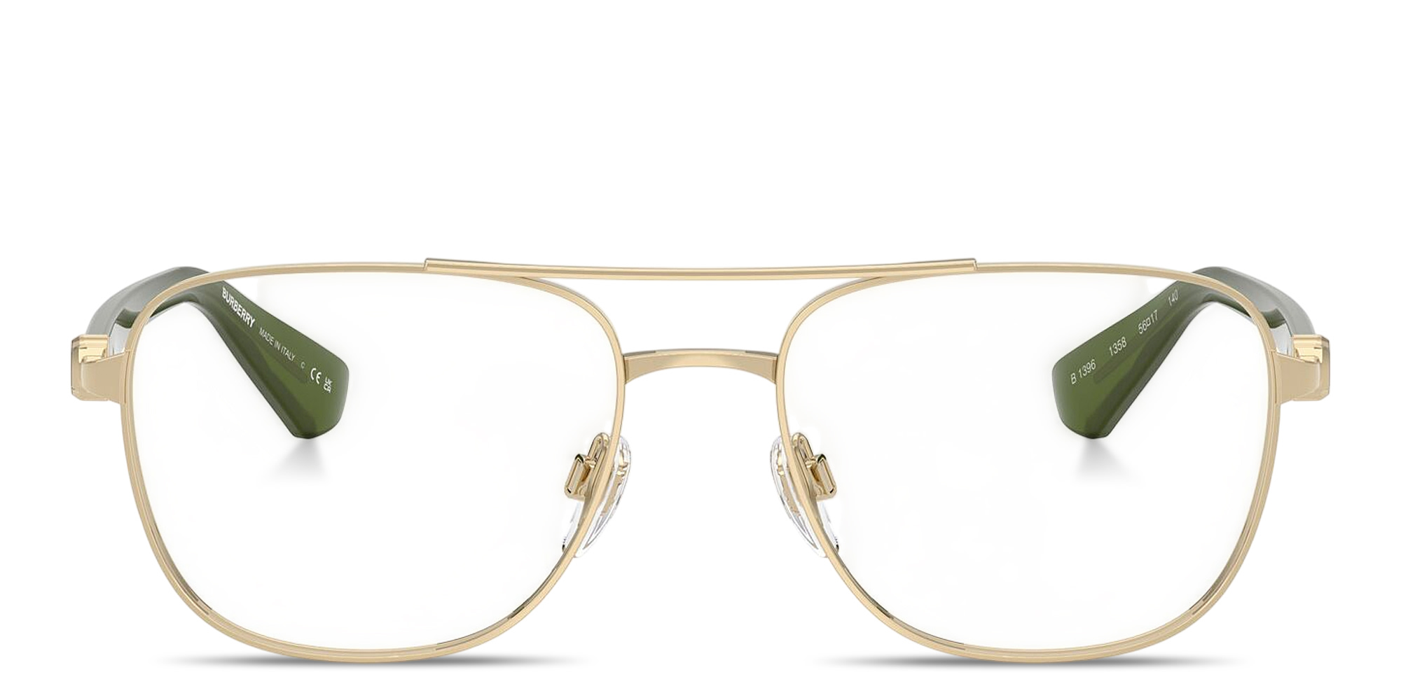 Shop BURBERRY Logo Lettering Aviator Eyeglasses in Gold online.